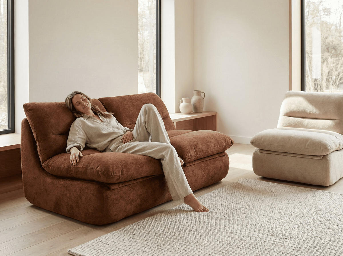 SITZGARNITUR Nuvia Sofa und Sessel Schokolade und Sand - Sandfarben/Dunkelbraun, Textil (160/73/100cm) - COCO Living