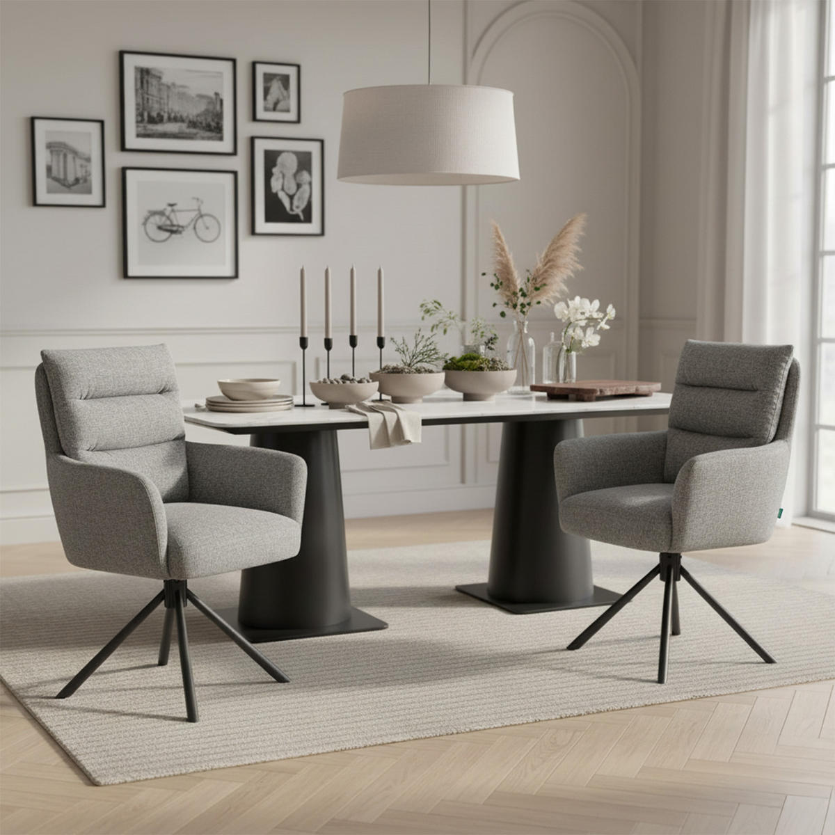 ARMLEHNSTUHL Mika-Jana 2er-Set - Schwarz/Grau, Textil/Metall (59/94/66cm) - DUBI Möbel