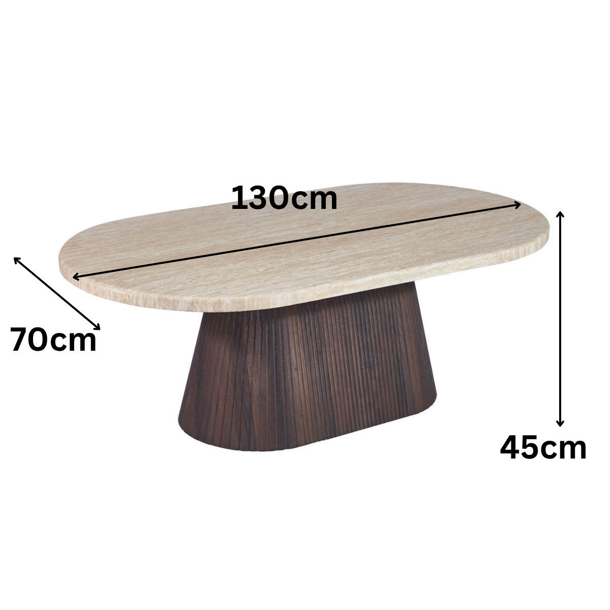 COUCHTISCH Dervio Travertin Tischplatte mit edlem Tischbein im Säulenstil - Beige/Braun, Stein (70/130/45cm) - alesvelt