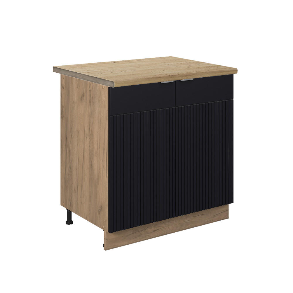 SPÜLENUNTERSCHRANK Fame-Line, Schwarz gestreift, 80 cm mit Regal, AP Eiche - Eiche Wotan/Schwarz, Holzwerkstoff (80/82/60cm) - Vicco