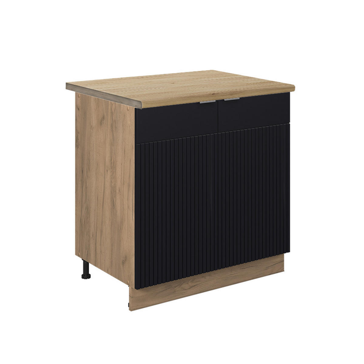 KÜCHENUNTERSCHRANK Fame-Line Schwarz gestreift 80 cm mit Regal, AP Eiche - Eiche Wotan/Schwarz, Holzwerkstoff (80/82/60cm) - Vicco