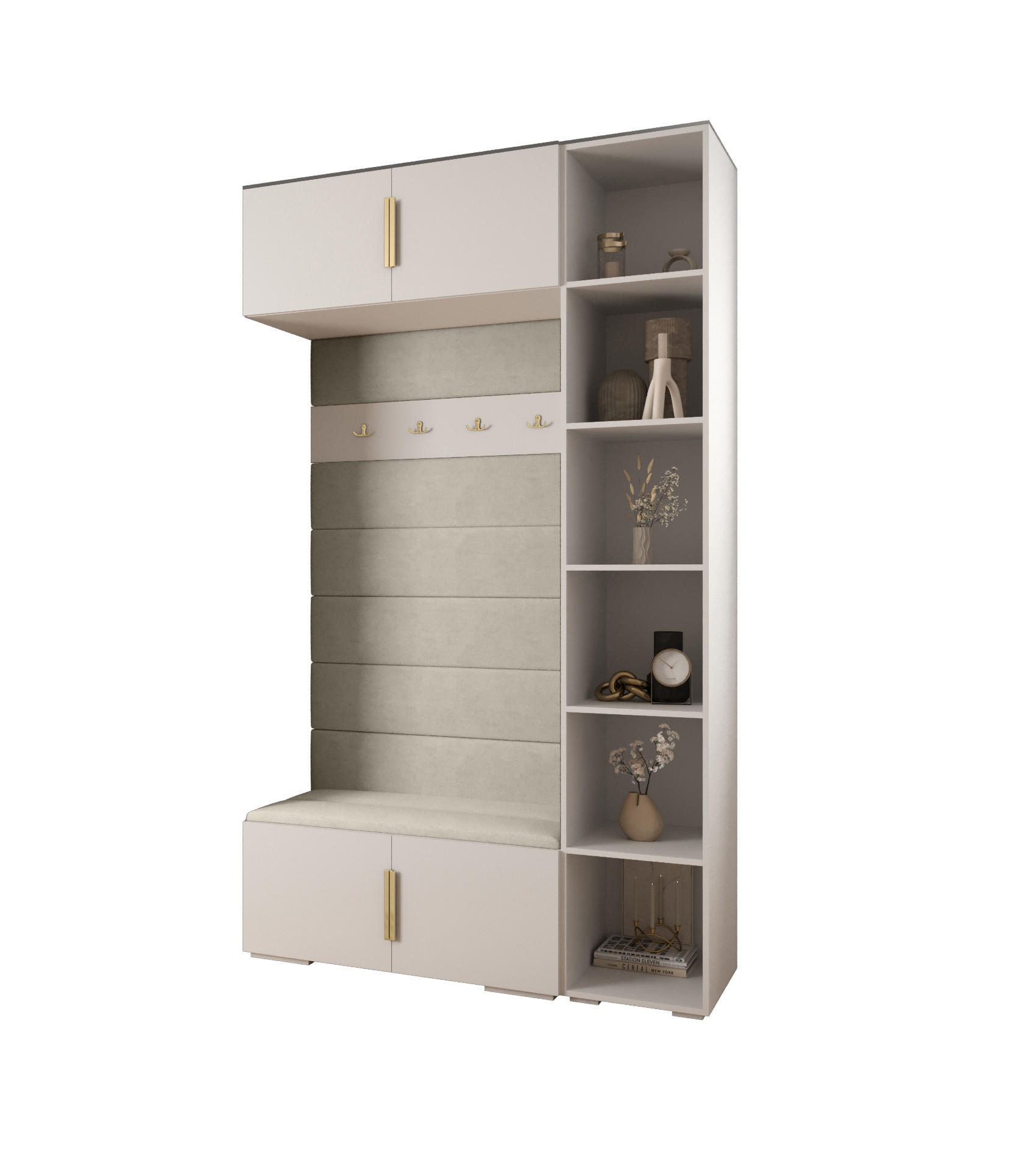 Abiks Möbel Garderoben-Set Weiß, Beige, Gold 140x236.7x47 cm