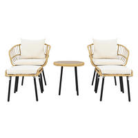 GARTENLOUNGE-SET Weiß/Natur 5-teilig inkl. Tisch & Hocker - Weiß, Naturmaterialien - PANGIVO