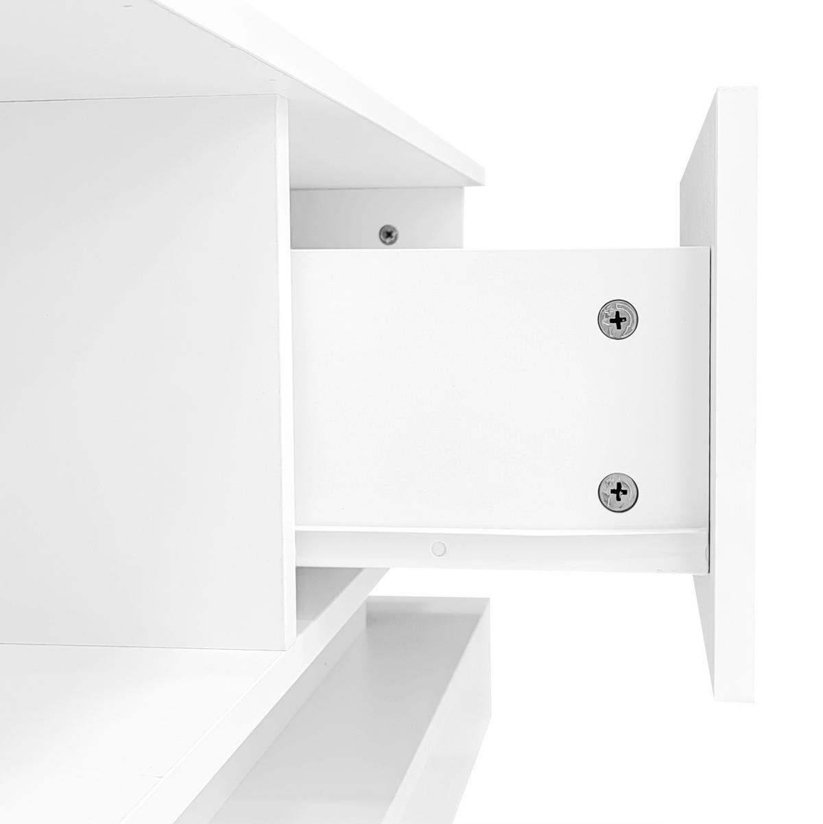 TV-LOWBOARD aus Spanplatte 160x35x40,5 cm Weiß mit LED-Beleuchtung, 2 Schubladen, App-Steuerung und Kabelmanagement - Weiß, Holzwerkstoff (160/40.5/35cm) - Modfu