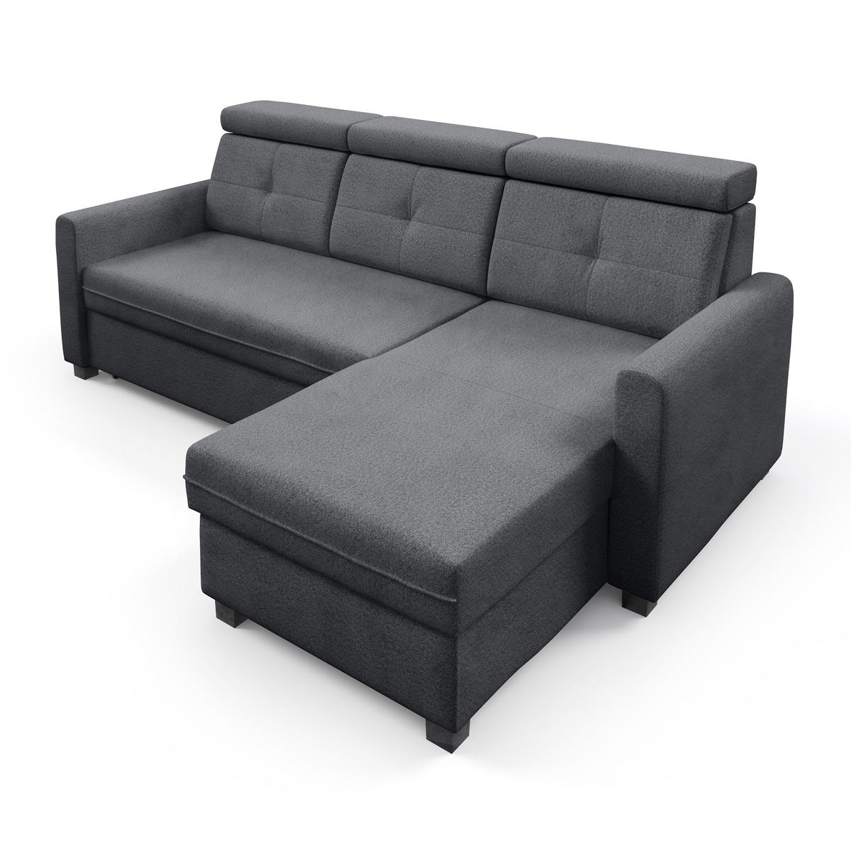 ECKSCHLAFSOFA Milano, Dunkelgrau, rechts - Dunkelgrau/Schwarz, Textil (217/166cm) - Beautysofa