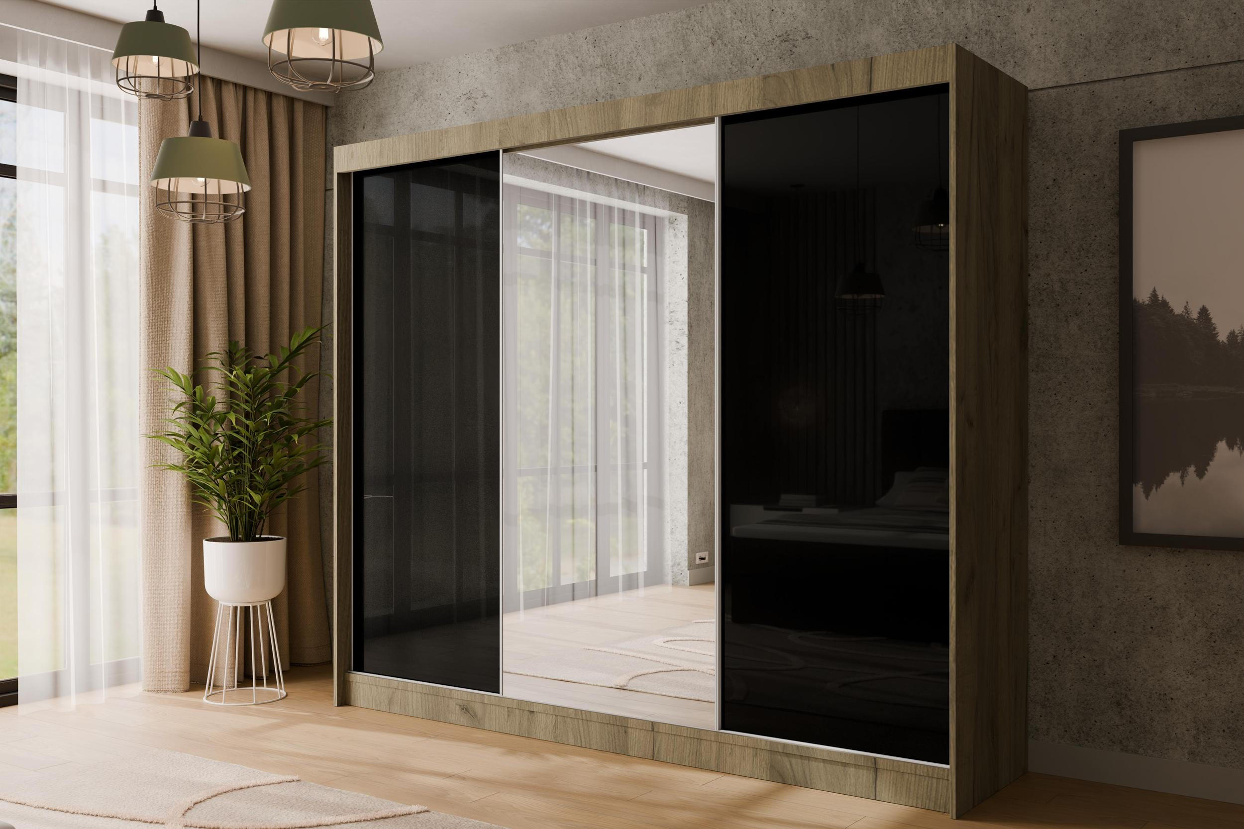 KLEIDERSCHRANK VESLI - 250 cm - Braun|Schwarz - Schwarz/Braun, Holzwerkstoff (250/215/61cm) - ALTDECOR