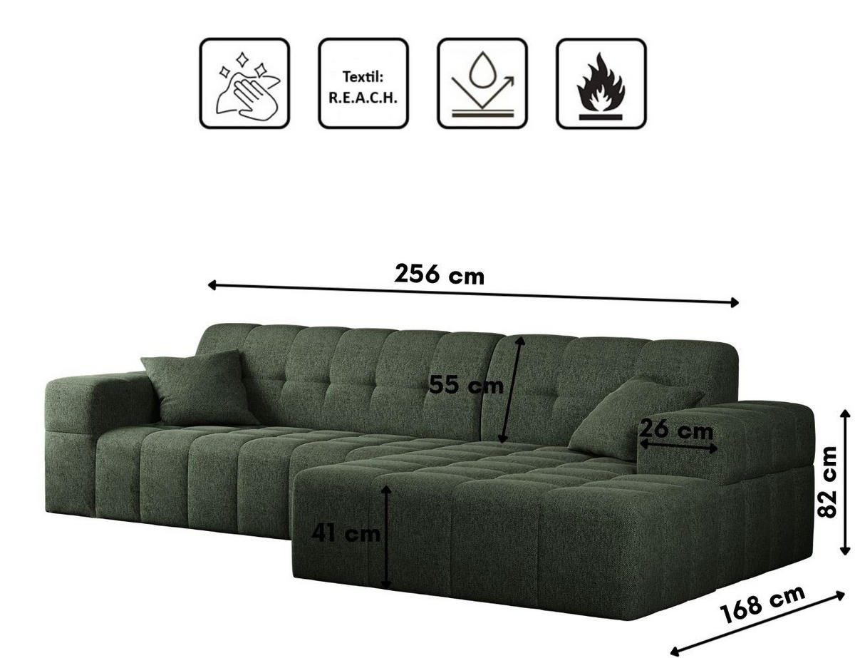 ECKSOFA L-Form NIMES Stoff Verita Dunkelgrun Rechts - Grün, Holz (256/168cm) - Kaiser Möbel