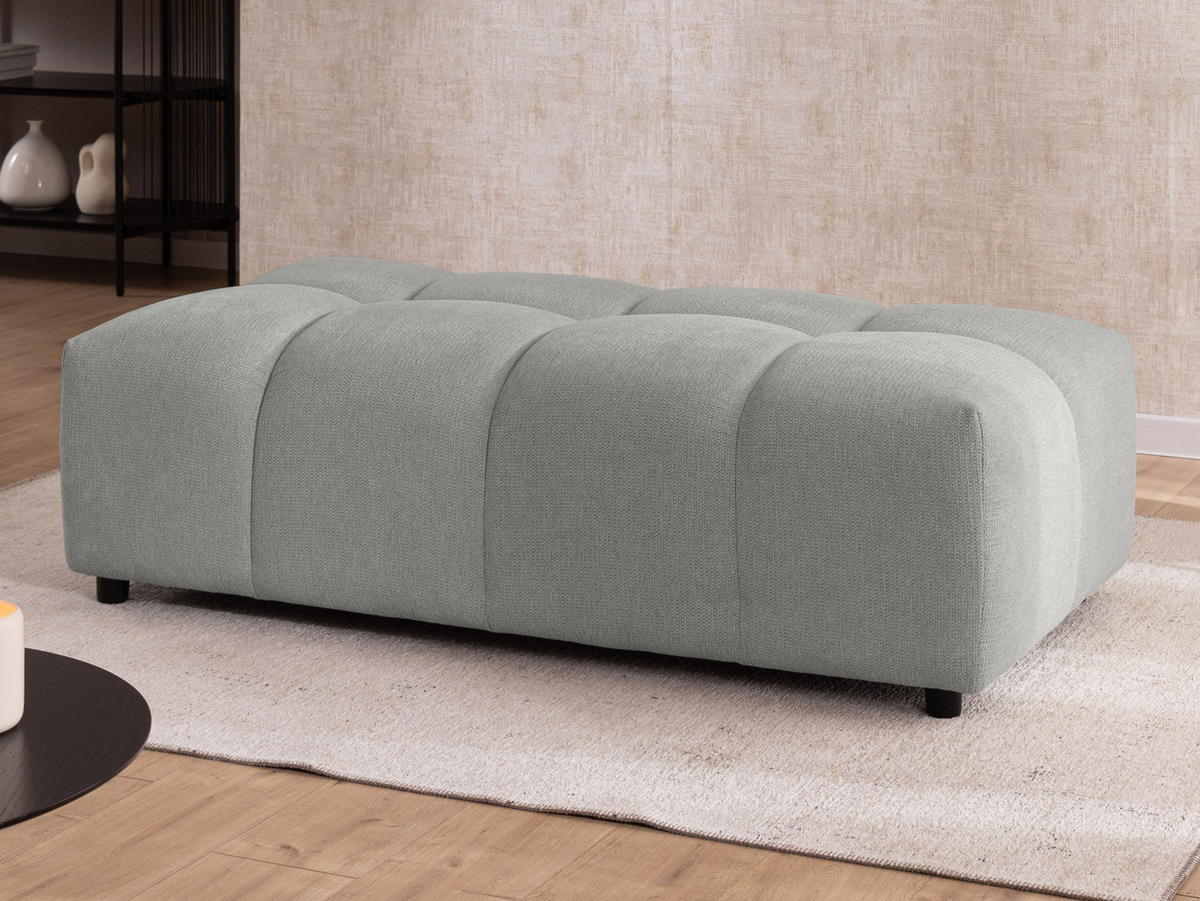 ECKSOFA inkl. Hocker Bubble mit Schlaffunktion und losen Rückenkissen, Sitzfläche in Bubble-Optik aus weichem Hellgrau Strukturstoff - Ottomane Links - Hellgrau/Schwarz, Holz/Kunststoff (180/306cm) - S-Style Möbel