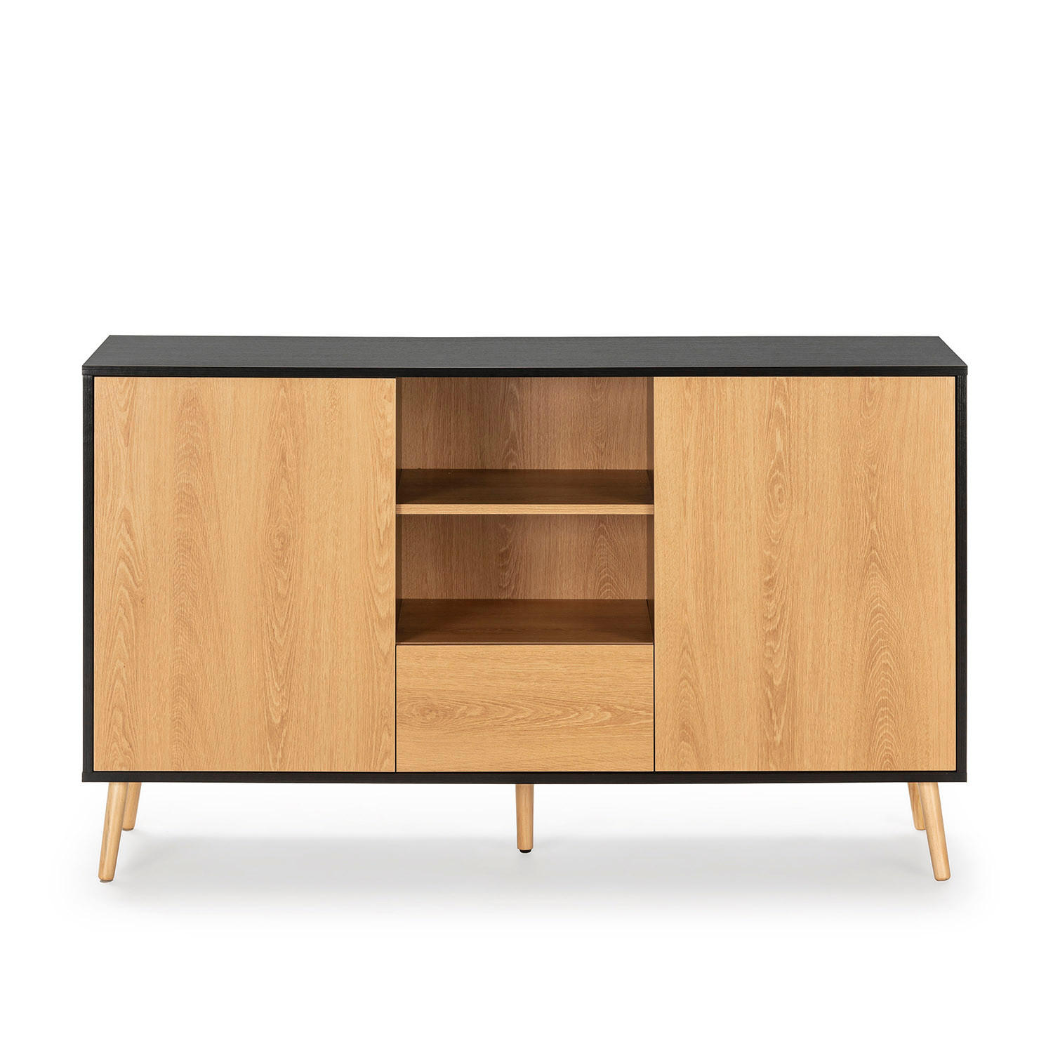 SIDEBOARD Apolo 2 Türen 1 Schublade, Schwarz/Holzfarbe - Schwarz, Holzwerkstoff (136/80/40cm)