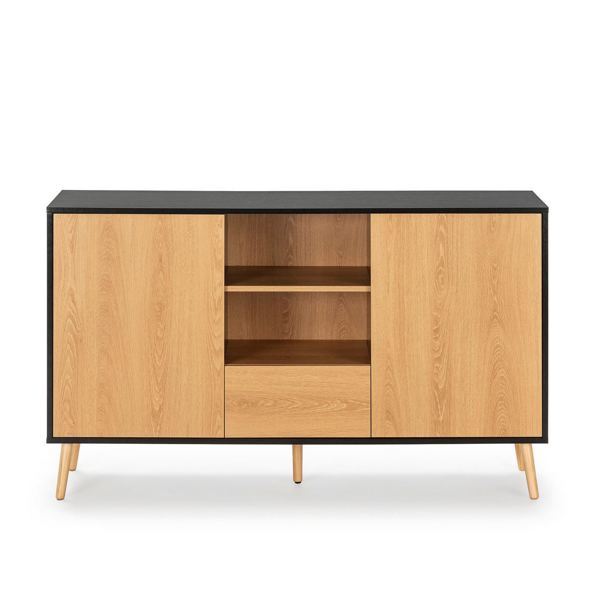 SIDEBOARD Apolo 2 Türen 1 Schublade, Schwarz/Holzfarbe - Schwarz, Holzwerkstoff (136/80/40cm)