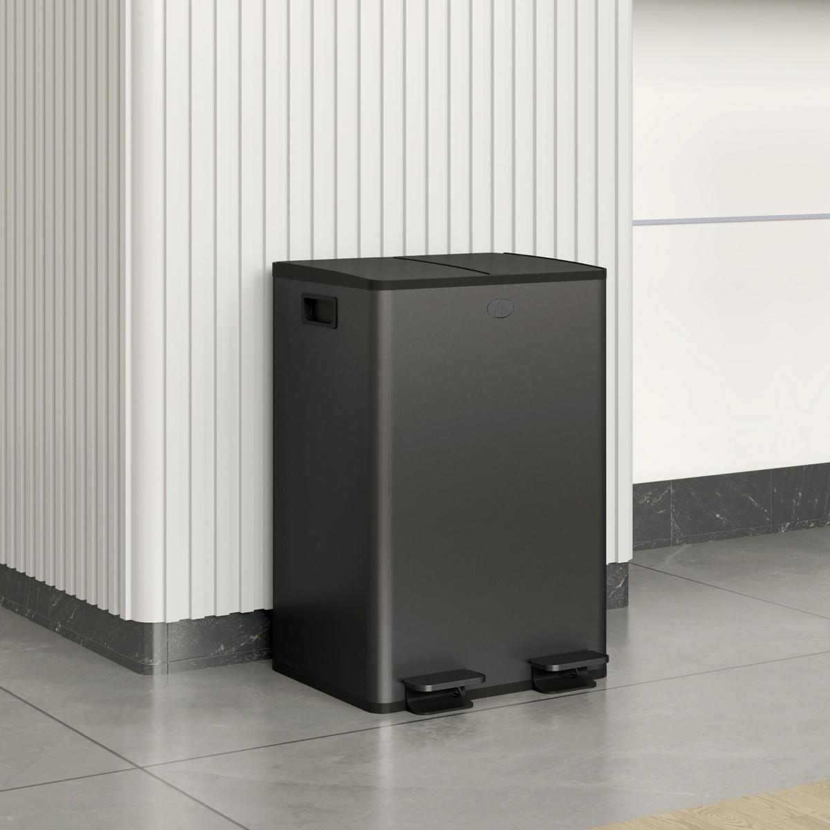 MÜLLEIMER KÜCHE 2 FÄCHER 2X28L 45,8/36/67,6 cm Edelstahl Schwarz Mülltrennsystem - Schwarz, Metall (36/67.6/45.8cm) - Rolipo