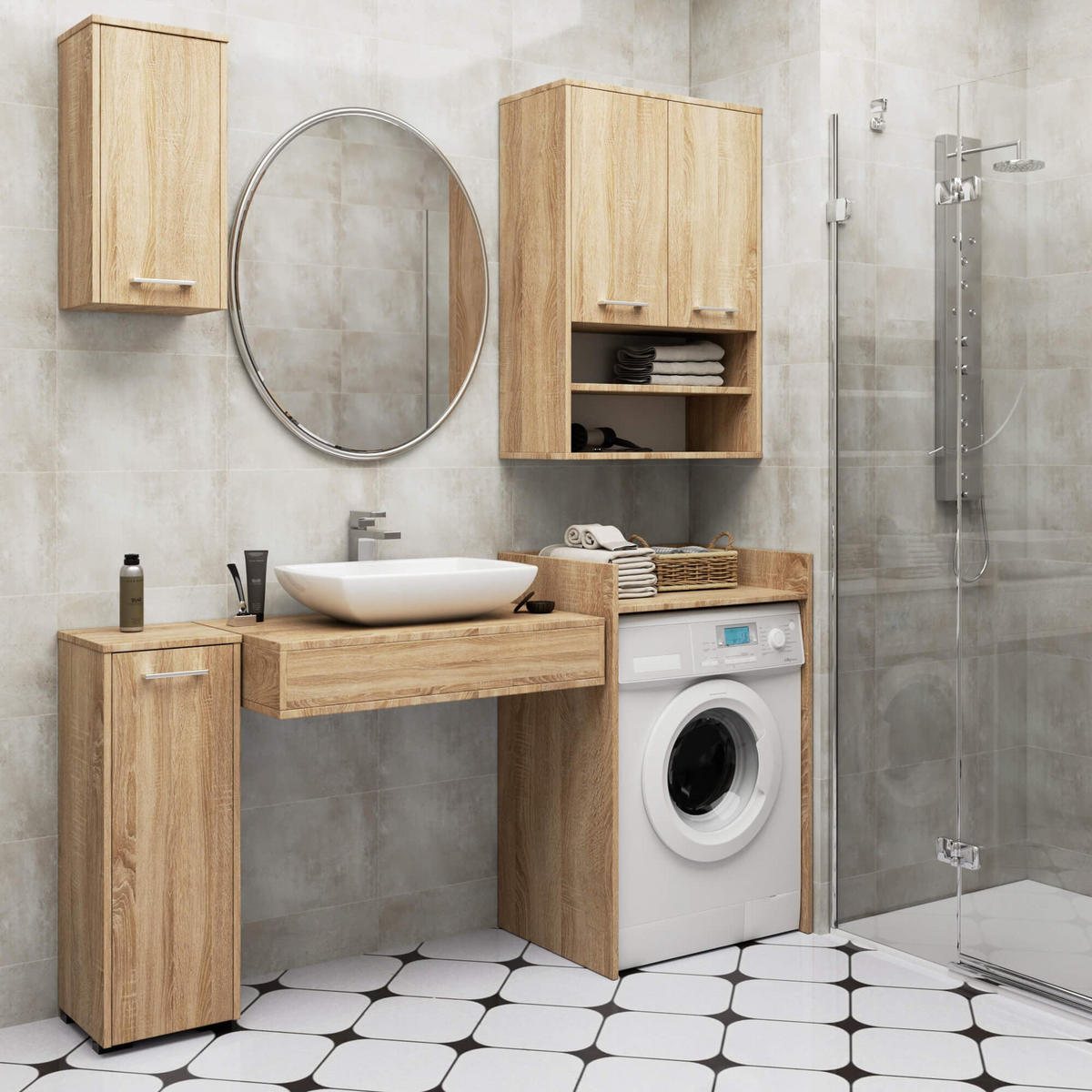 WASCHMASCHINENSCHRANK FIN, 50x64x98 cm, Sonoma - Sonoma Eiche, Holz (64/98/50cm) - Milordbikes