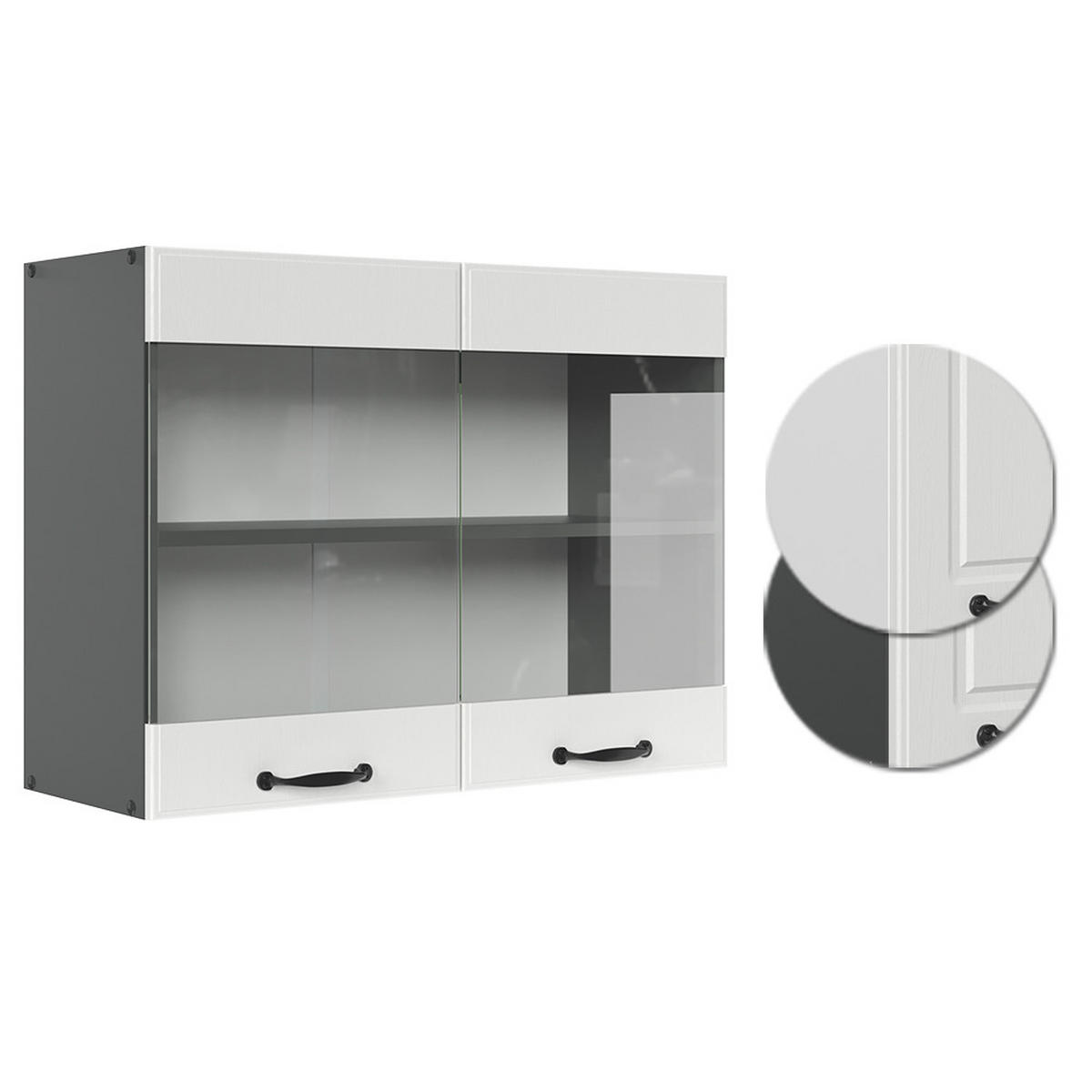 KÜCHENGLASSCHRANK R-Line Weiß Landhaus 80 cm - Anthrazit/Weiß, Holzwerkstoff (80/60/31cm) - Vicco