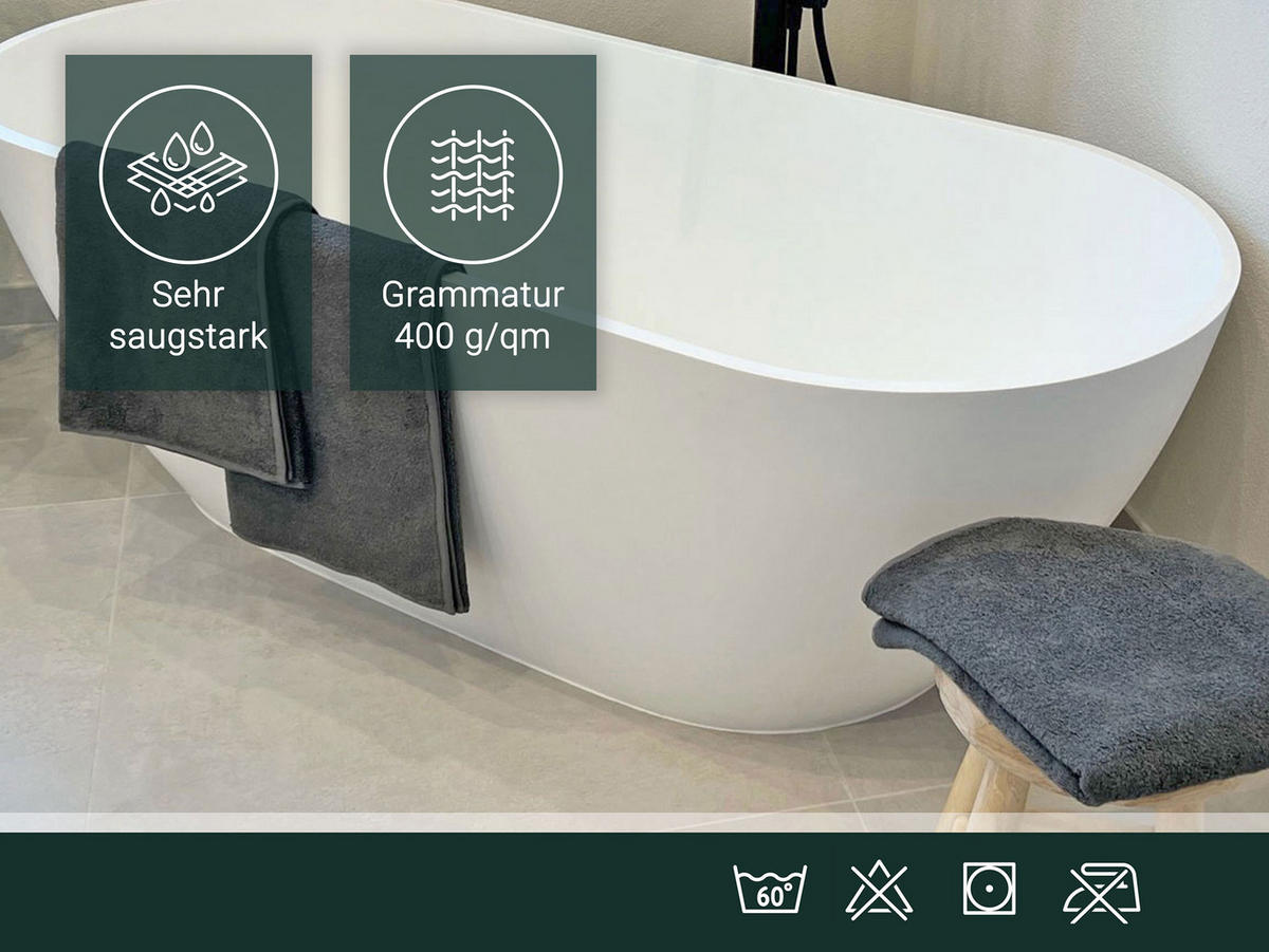 BADETUCH, 2er-Set, 100x150 cm, 100% Baumwolle, Grau - Anthrazit, Textil (100/150cm) - Zollner