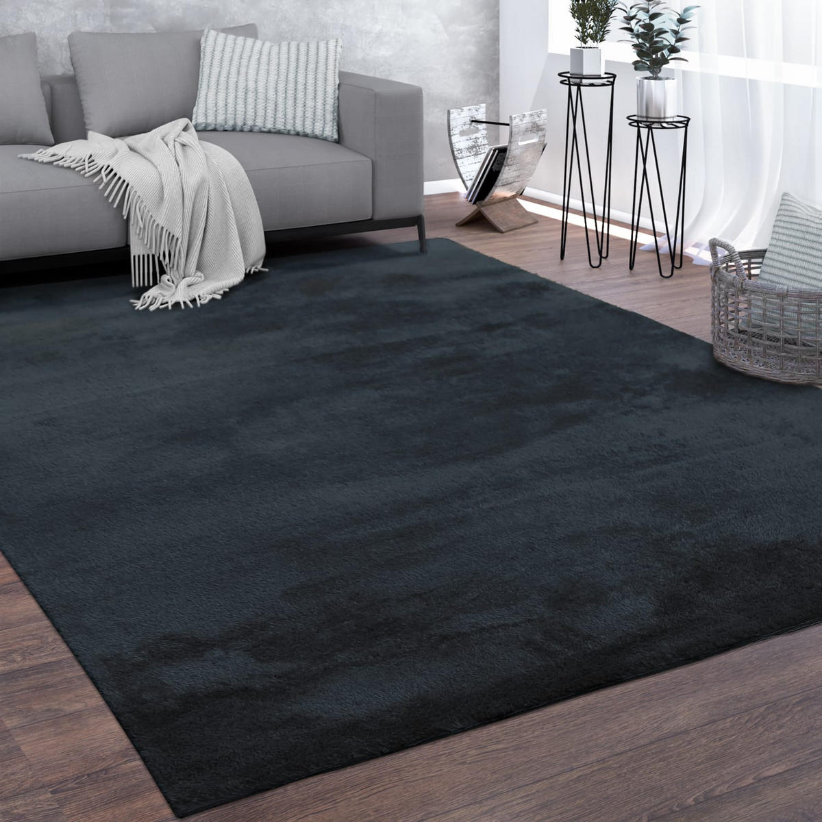 TEPPICH Kurzflor waschbar Unifarben Wohnzimmer schmutzabweisend Marineblau Rechteckig 140x200 - Blau, Textil (140/200cm) - KADIMA DESIGN