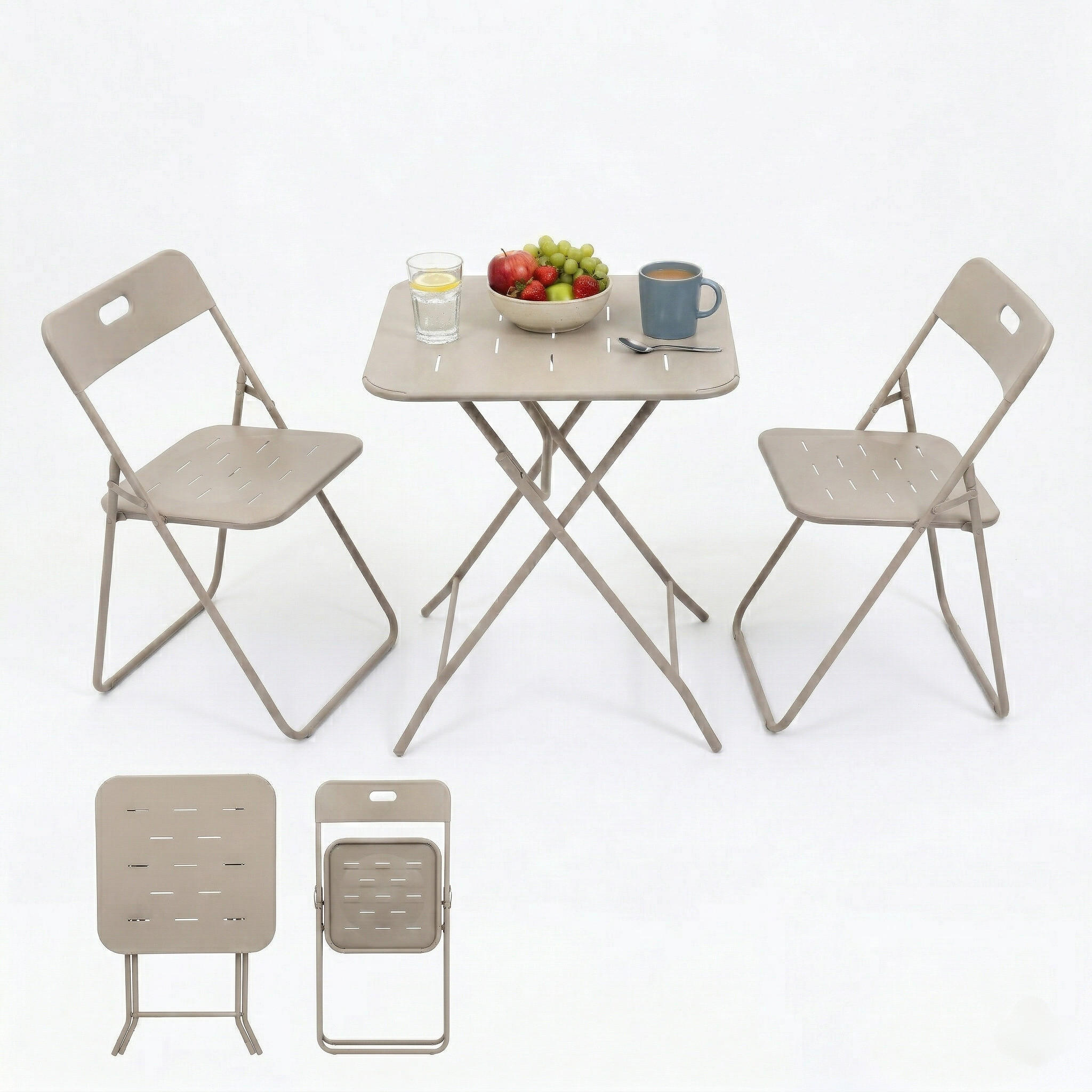 BALKONSET BISTRO SET,klappbar,Metall,für 2 Personen,Beige - Beige, Metall - LVHOM