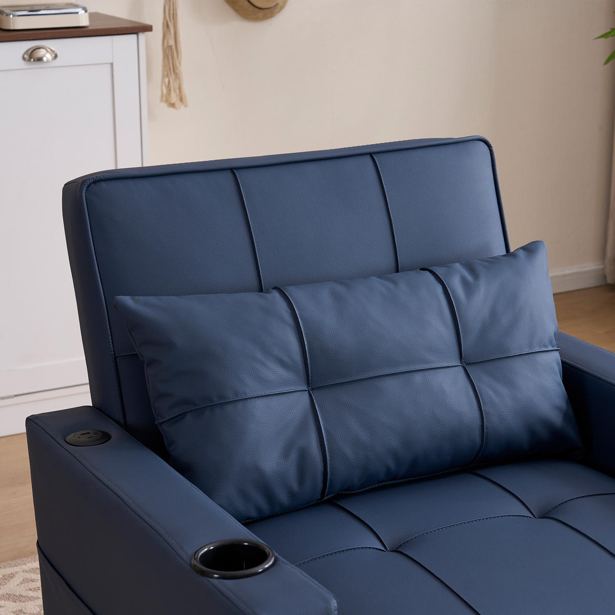 SCHLAFSESSEL DE-35007 3-in-1 mit USB und Getränkehaltern Blau - Blau, Metall (87/84/74cm) - ComfortXL