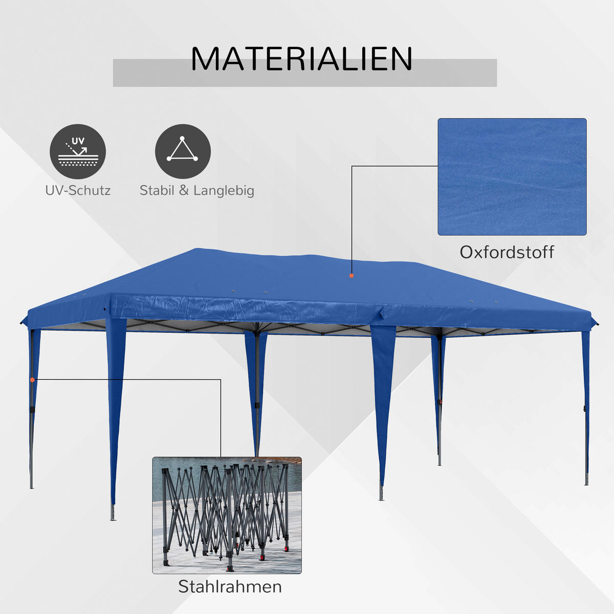 FALTPAVILLON, Cremeweiß, Stahl, Oxford-Stoff - Blau, Metall (295/265/585cm) - Outsunny
