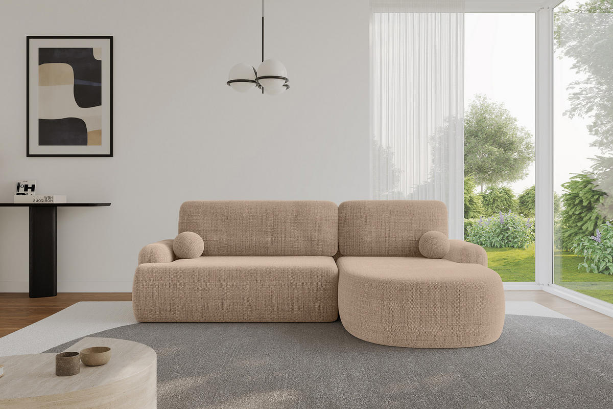 WOHNLANDSCHAFT mit Schlaffunktion und Bettkasten LIRA-L - 264x172x89 Dunkelbeige - Sahara, Holzwerkstoff/Textil (172/264cm) - ALTDECOR