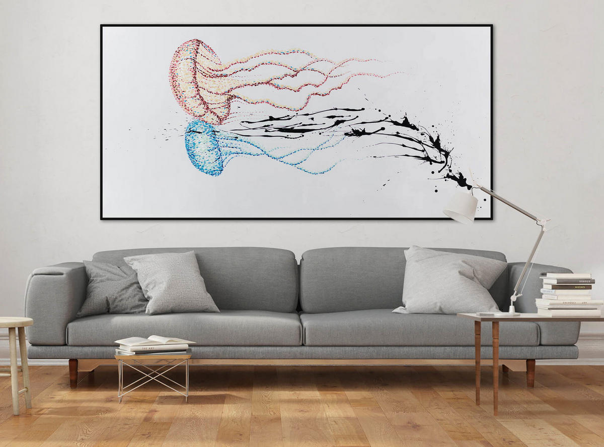 XXL ÖLGEMÄLDE Blau 200/100 cm - Blau/Rot, Holz/Textil (200/100cm) - KUNSTLOFT