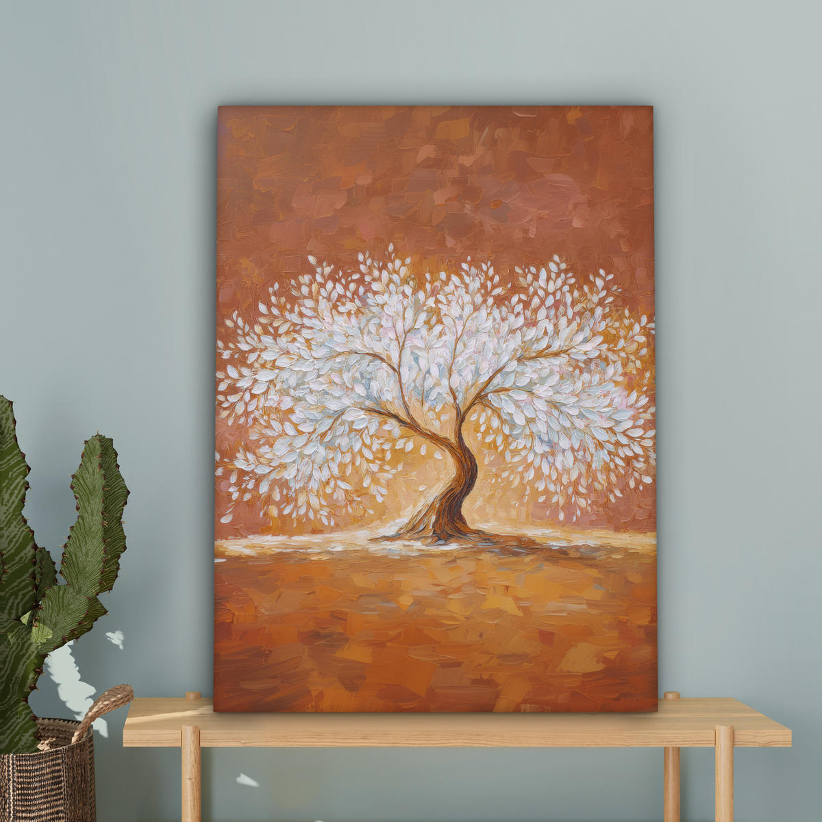 LEINWANDBILD Abstrakt - Baum - Weiß - Blätter Wandbild Wohnzimmer 60x80 cm - Braun, Textil (60/80cm) - MuchoWow