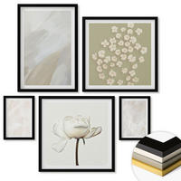 WANDBILDER 5er-Set - 50x50 cm & 20x30 cm & 40x60 cm Schwarzer Rahmen - Blumen, modische Boho-Texturen - Schwarz, Kunststoff (40/60cm) - ArtPrintCave