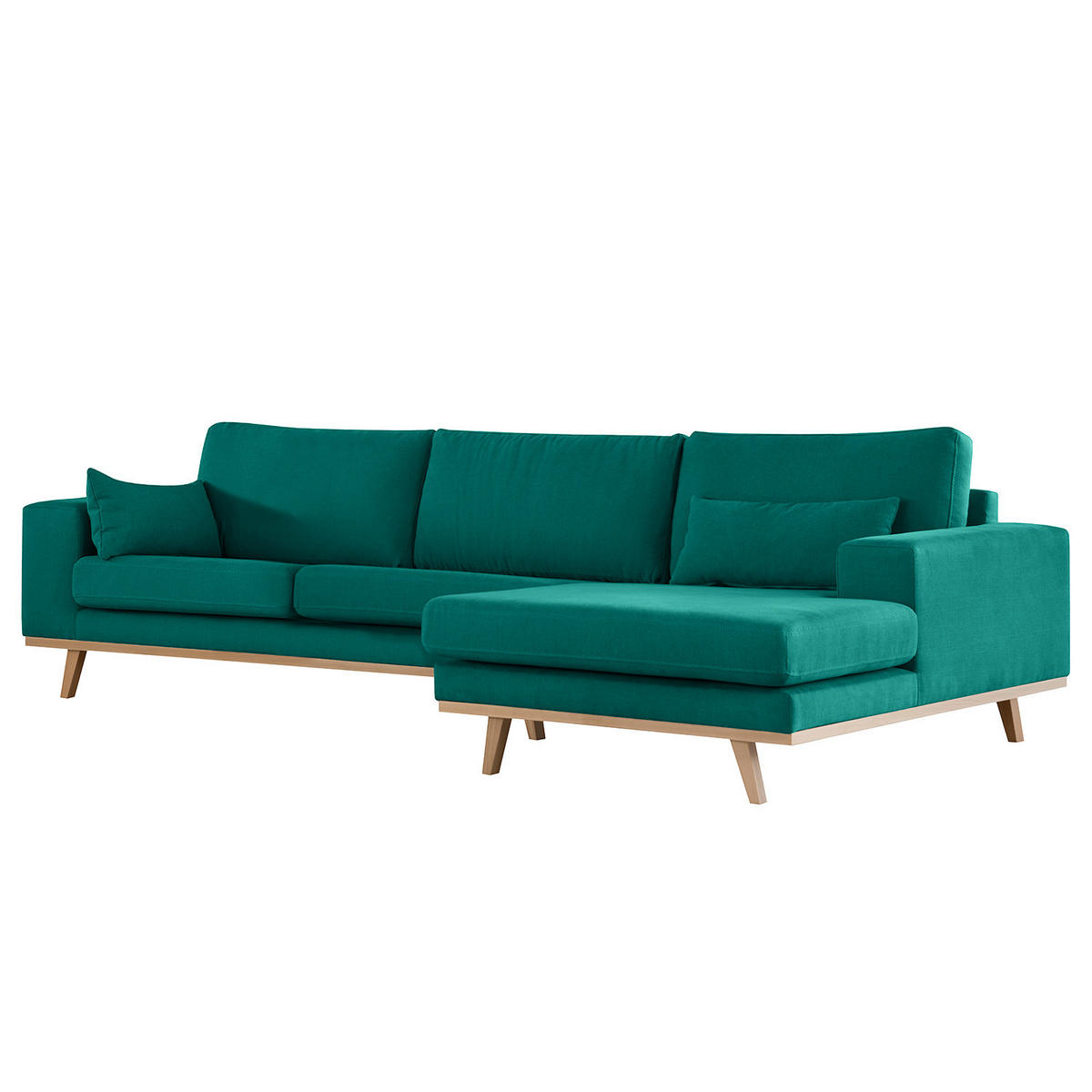 ECKSOFA mit Longchair - Buchefarben/Petrol, Buchenholz/Textil (281/153cm) - home24