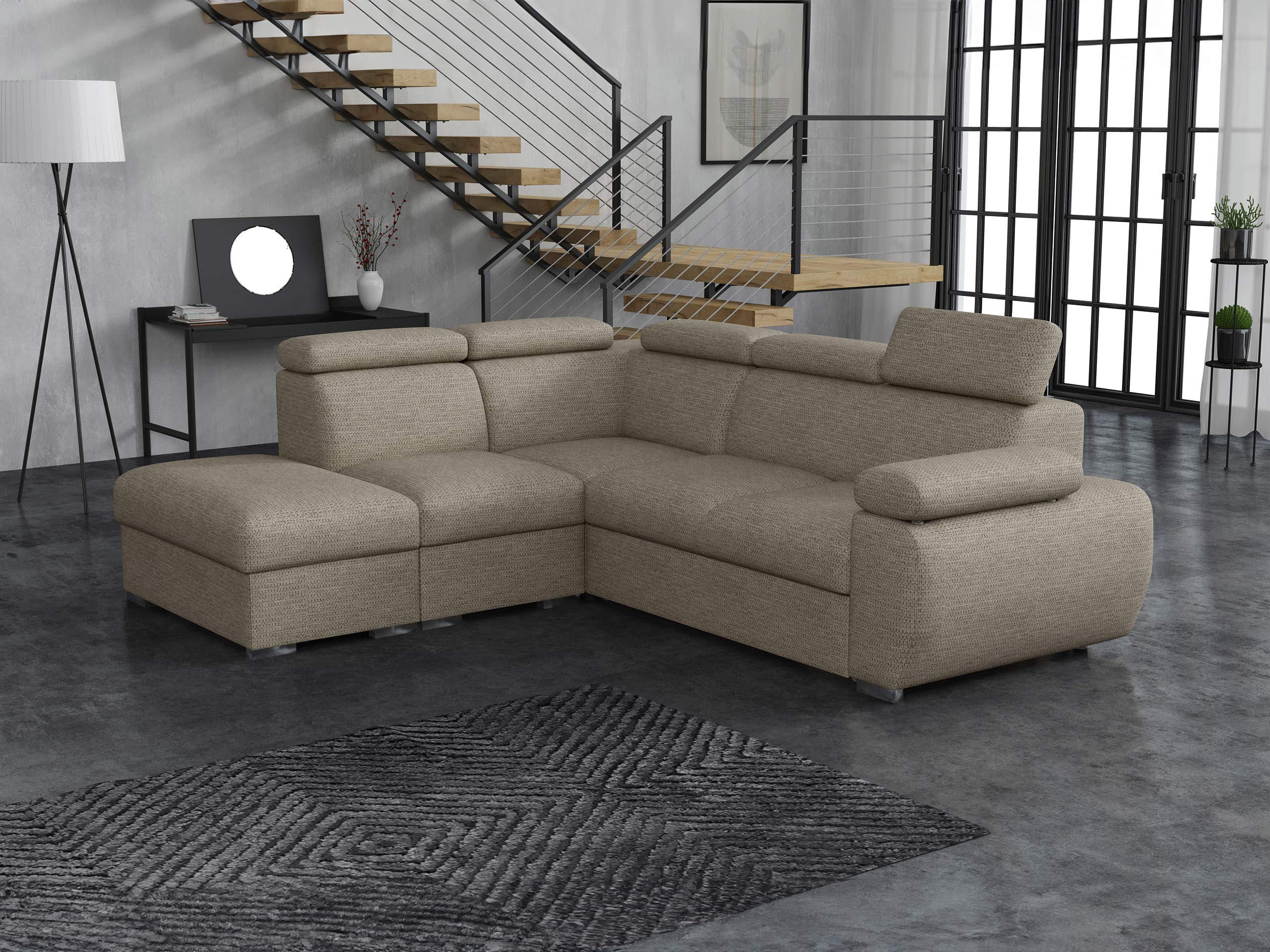 ECKSOFA Boston 2RR1P, Seite: Links PUFAP+R+1P(65)+2R - Kaschmir/Silberfarben, Holz/Textil (260/230cm) - MIRJAN24