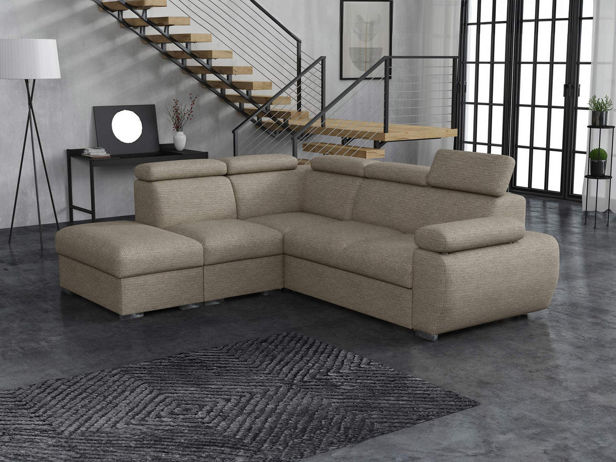 ECKSOFA Boston 2RR1P, Seite: Links PUFAP+R+1P(65)+2R - Kaschmir/Silberfarben, Holz/Textil (260/230cm) - MIRJAN24