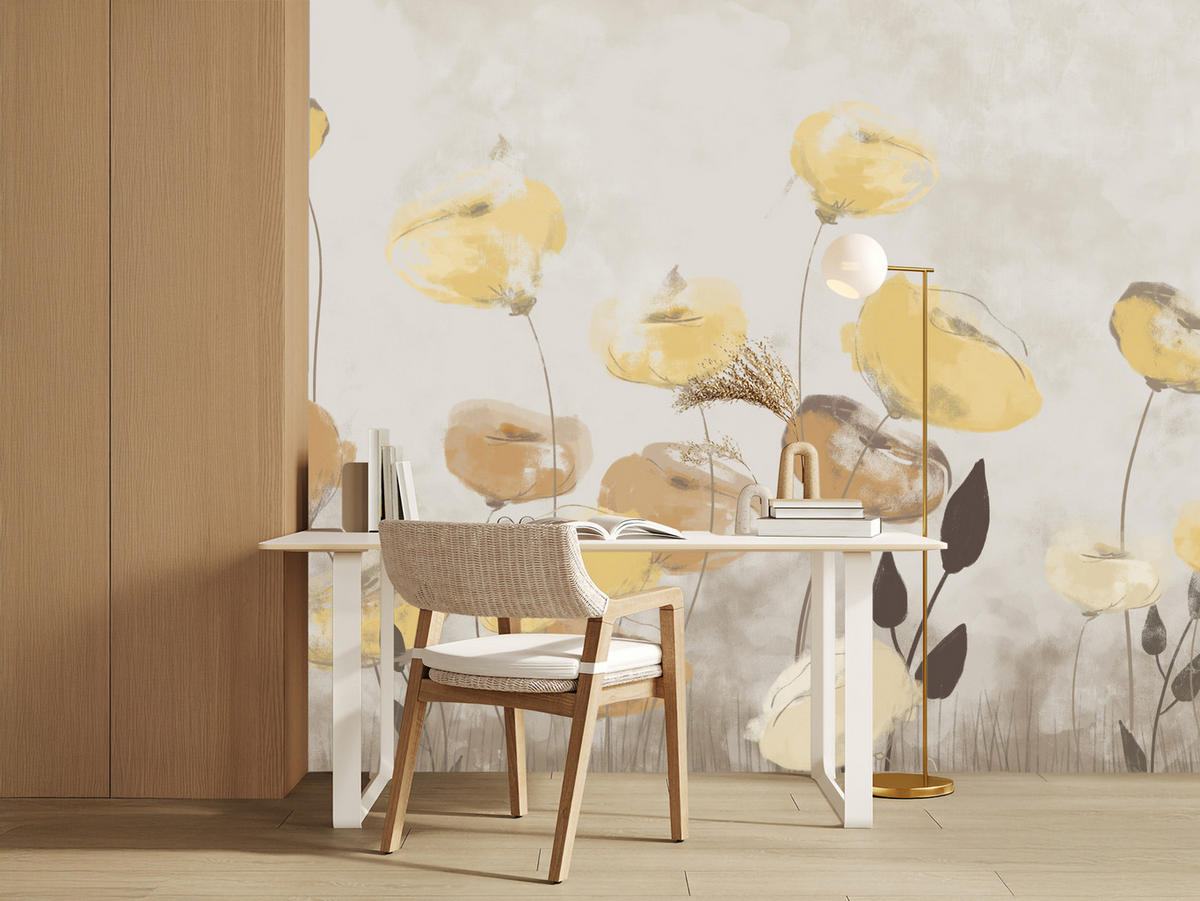 FOTOTAPETE Blumen Feldpflanzen Abstraktion 150x105 - Gelb/Beige, Papier (150/105cm) - Muralo