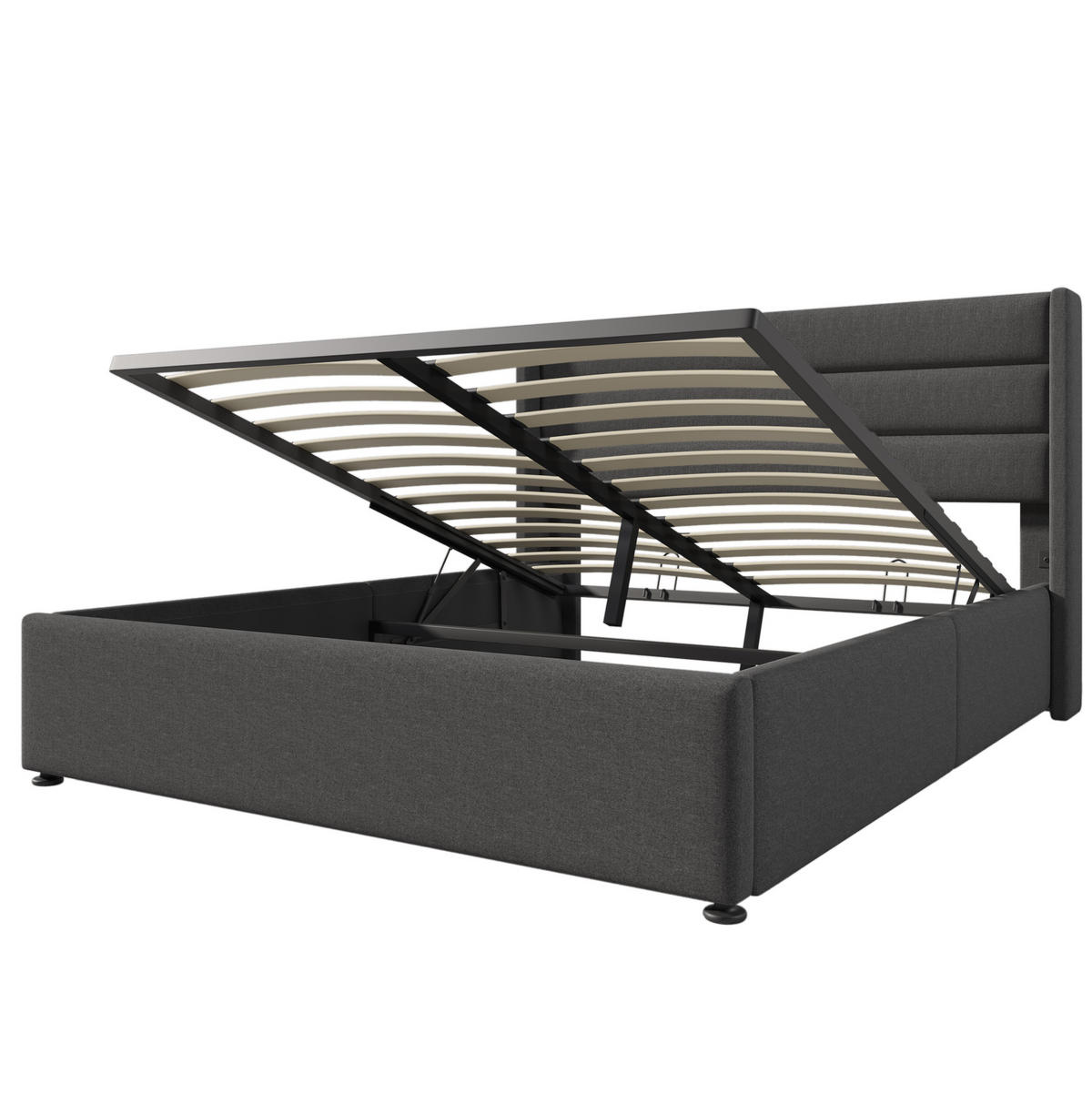 POLSTERBETT 160/200 cm mit hydraulischem Bettkasten, gepolstertes Kopfteil, Grau - Grau, Textil (160/200cm) - Redom