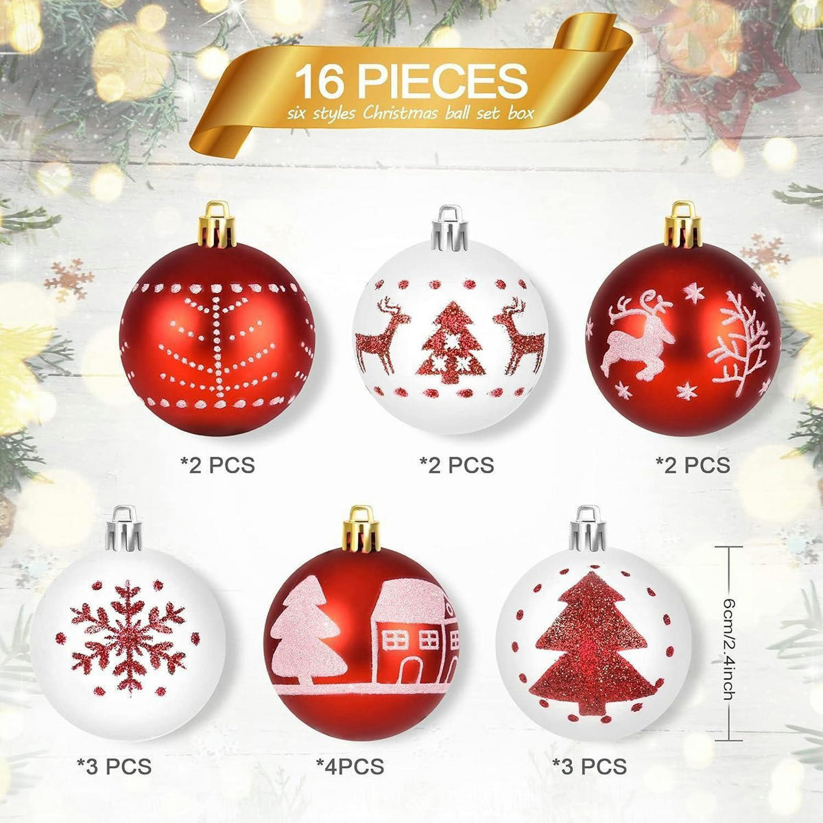 WEIHNACHTSKUGELN 16-teiliges Set Kunststoff Rot Weiß 6 cm - Multicolor, Kunststoff (6/6/6cm)