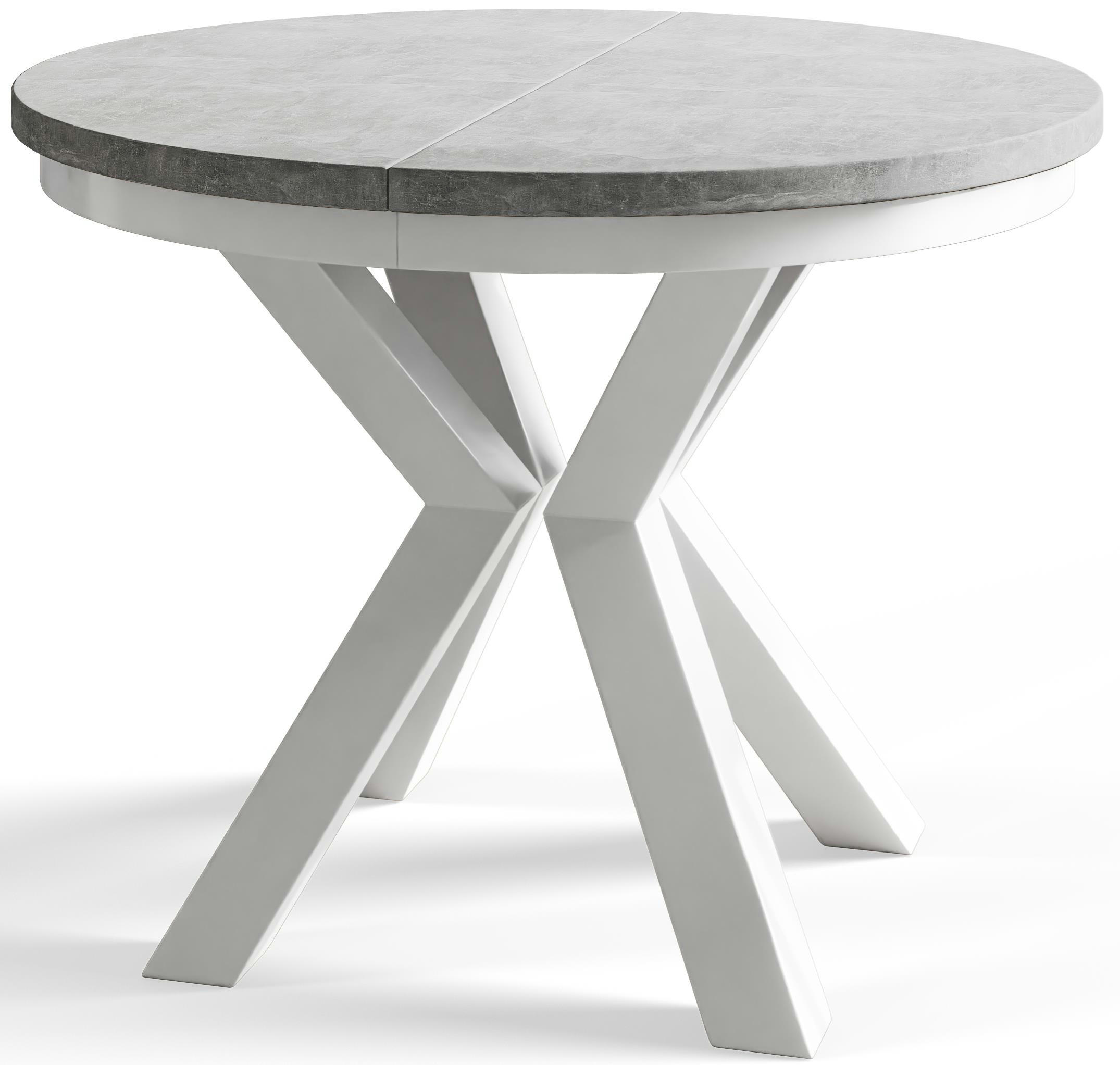 ESSZIMMERTISCH LOFT, ausziehbarer Tisch 120 cm/200 cm, Farbe: Grau, mit Metallbeinen in Farbe Weiß - Weiß/Grau, Holzwerkstoff (120/120/76cm) - Alpi-Möbel