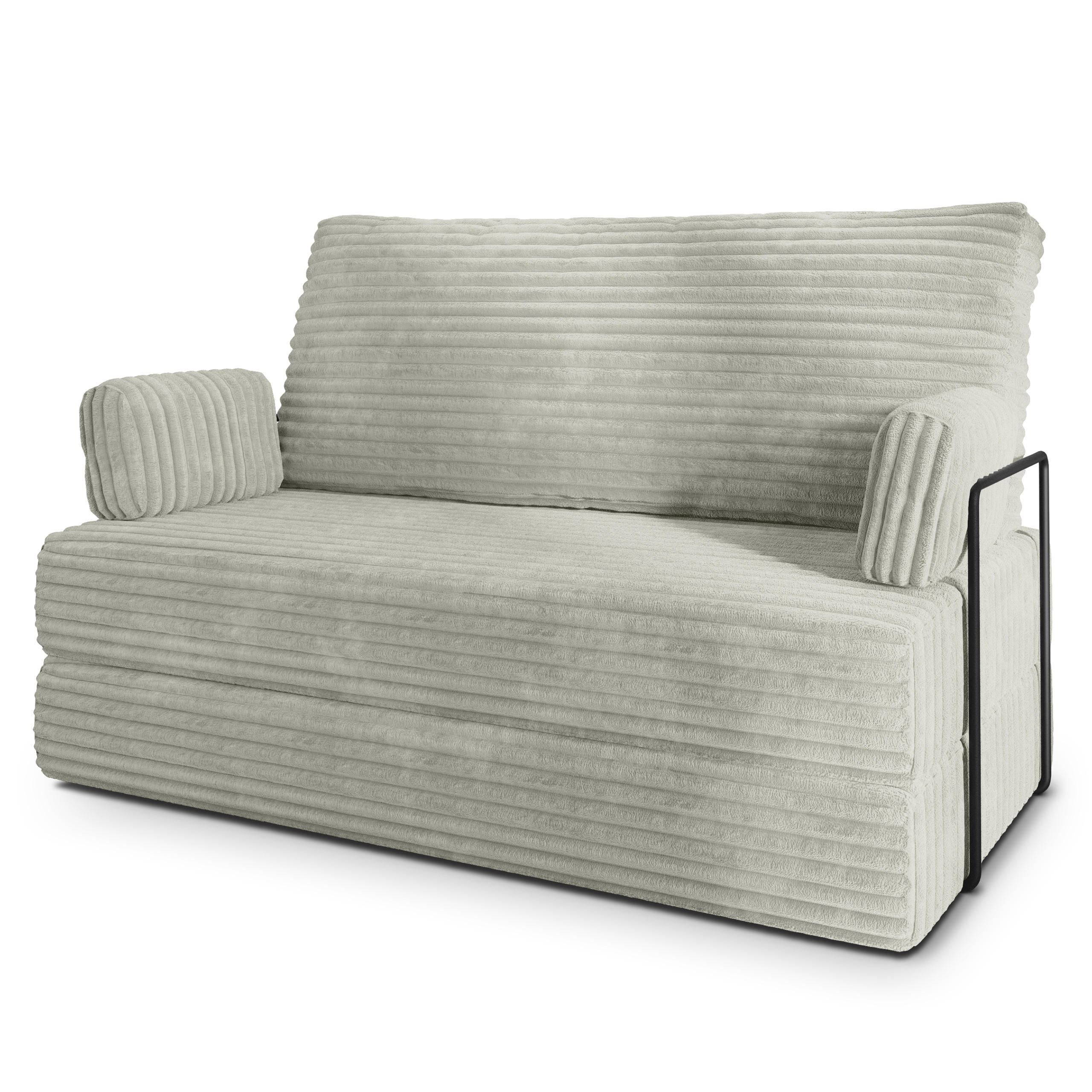 BETTSOFA LADIA aus Schaumstoff Kordstoff Hellgrau Schlaffunktion - Hellgrau, Textil (140/86/60cm) - MASSENO