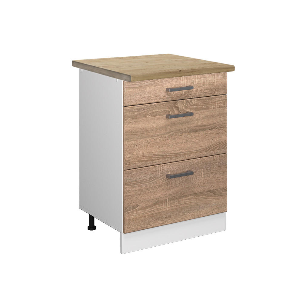 KÖKSUNDERSKÅP R-Line Sonoma 60 cm med lådor, AP ek Sonoma ek, Vit 81.6/60/60 cm