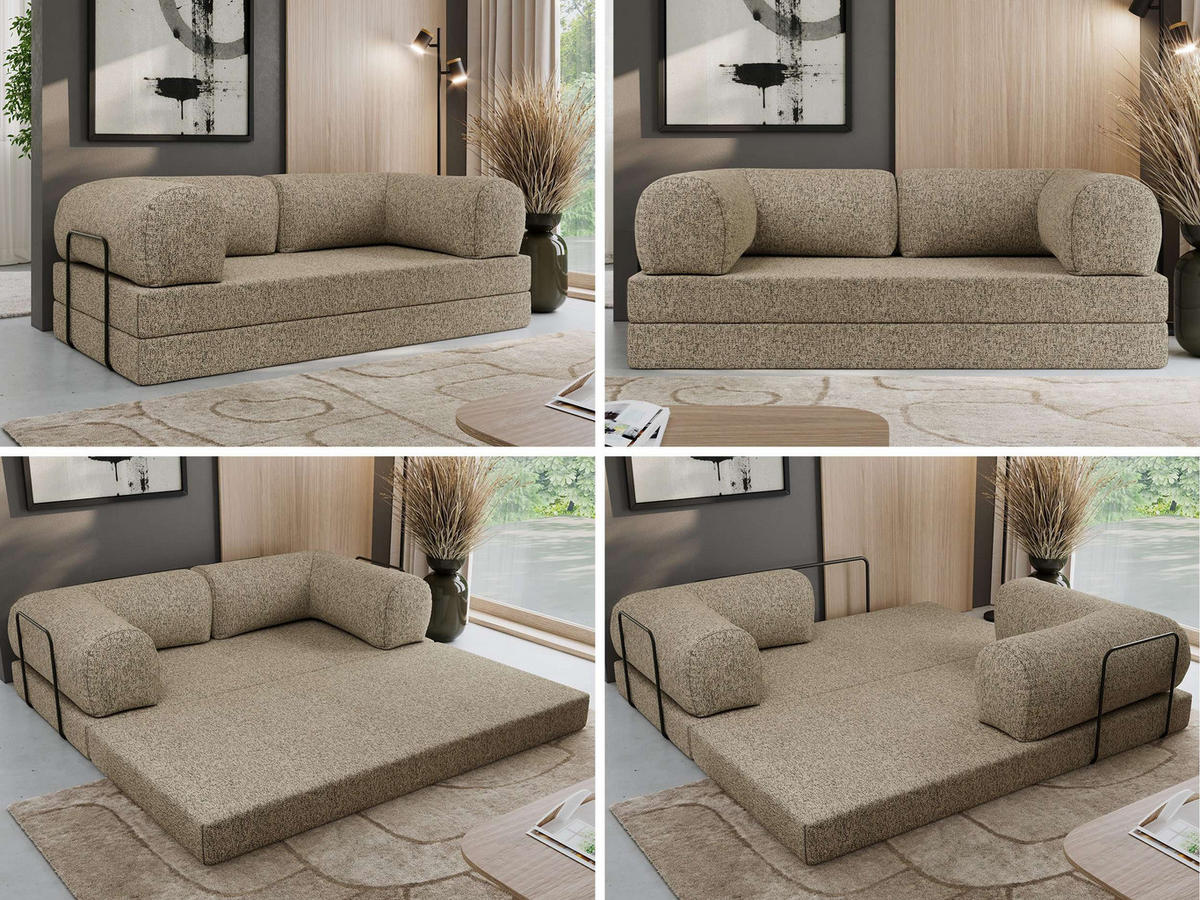 TROJMIESTNA POHOVKA ORSETTO - Taupe Štruktúrovaná látka - čierna/taupe, kov/textil (200/70/100cm) - MKS