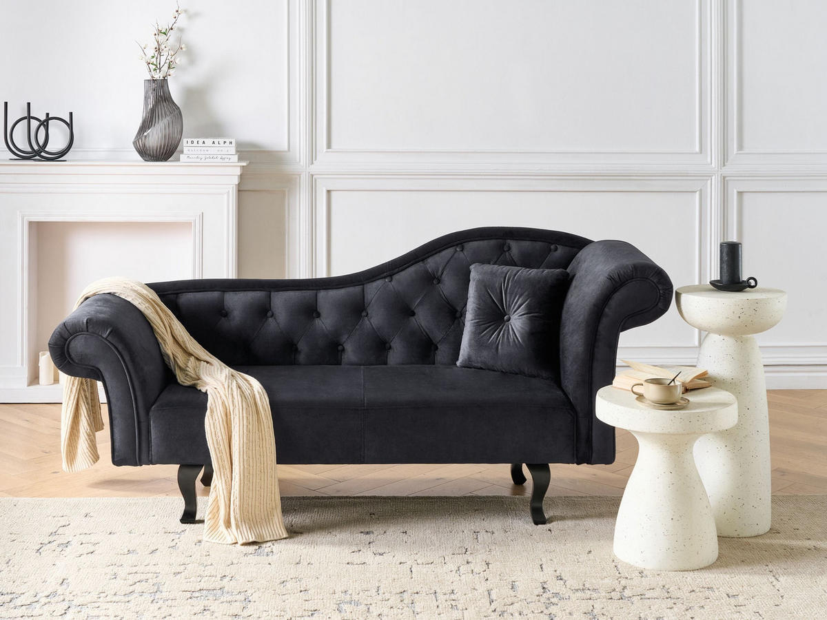 ČALOUNĚNÉ LEHÁTKO CHAISE LONGUE PRAVOSTRANNÉ Sametová látka Černé s polštářem Lattes II - černá/hnědá, textil (192/81/59cm) - Beliani