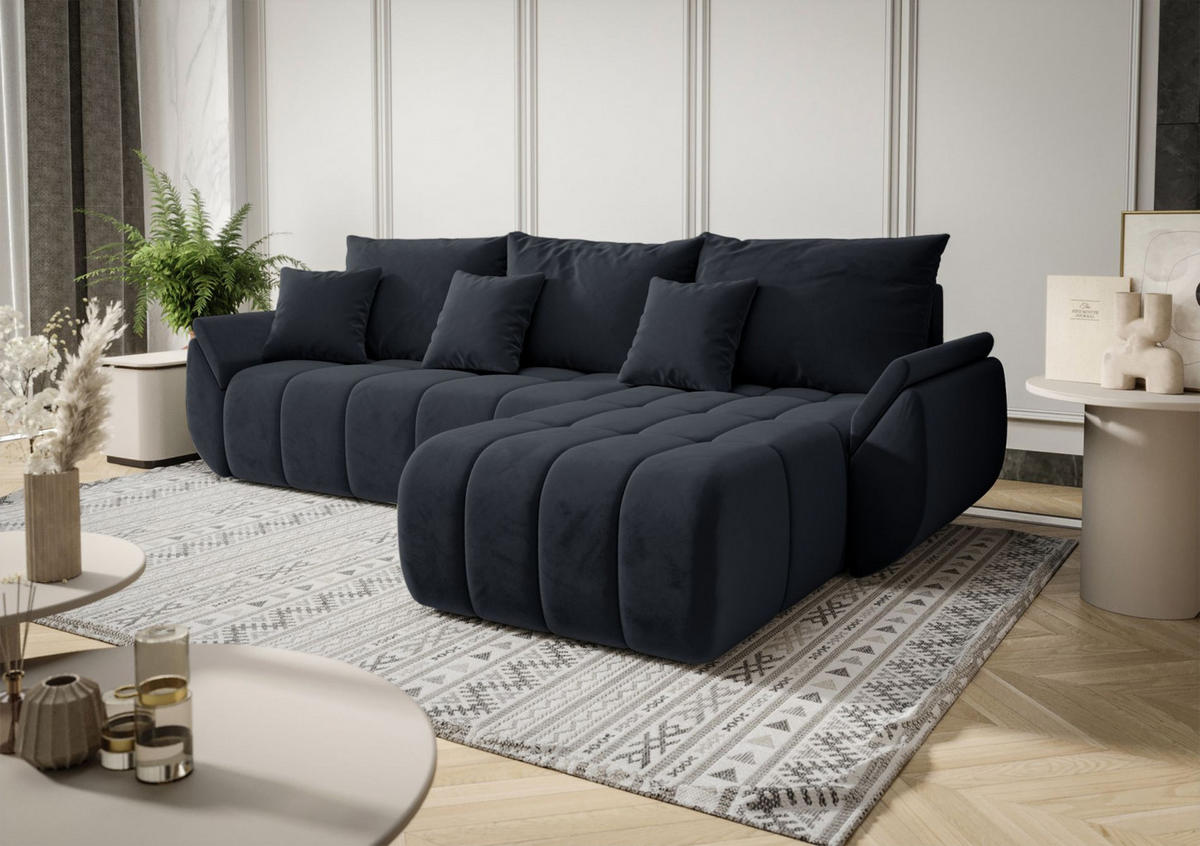 ECKSOFA Romuldi mit Schlaffunktion, Anthrazit Samt, rechtsseitig - Anthrazit/Schwarz, Kunststoff/Textil (185/280cm) - Selsey