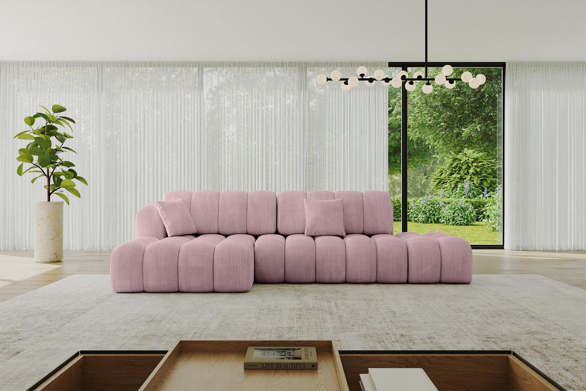 ECKSOFA mit Schlaffunktion Ottomane Links OLEA-L2 321x164x75 Rosa Cord - Schwarz/Rosa, Holzwerkstoff/Kunststoff (321/164cm) - ALTDECOR