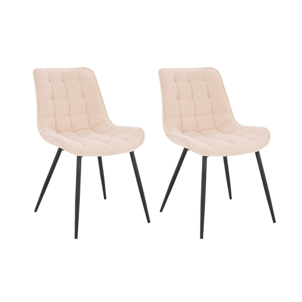 POLSTERSTUHL Esszimmer Cord IKALO – 2er Set Creme - Creme, Textil/Metall (61.5/79.8/50.5cm) - Home Deluxe