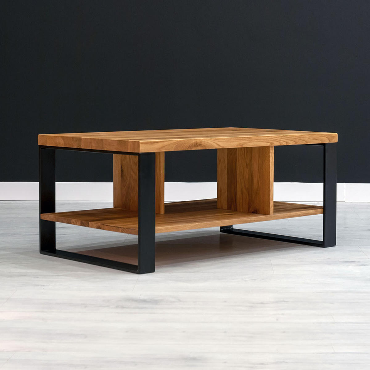 COUCHTISCH Volant aus massivem Eichenholz 80 cm - Eichefarben/Schwarz, Holz/Metall (80/60/45cm) - Danzz