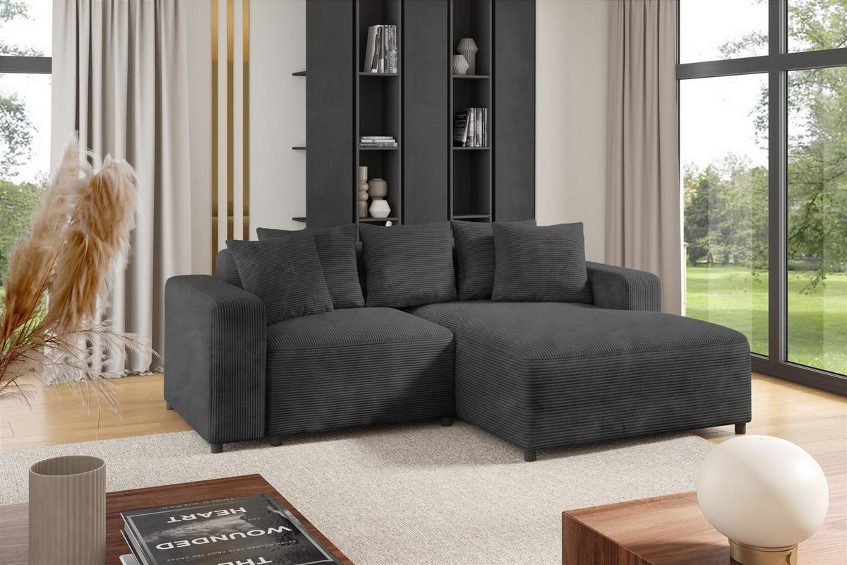 ECKSOFA Megan Xs In Stoff Poso - Dunkelgrau, Holzwerkstoff/Textil (240/165cm) - Fun Möbel