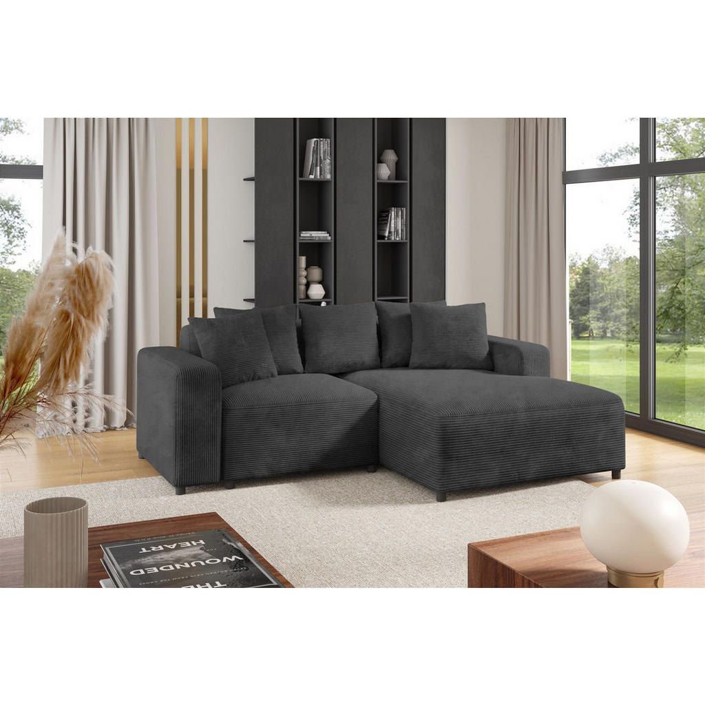 Thumbnail - Fun Möbel Ecksofa, Dunkelgrau, Textil, Ottomane rechts, 240x165 cm, Wohnzimmer, Sofas & Couches, Wohnlandschaften, Eckso...