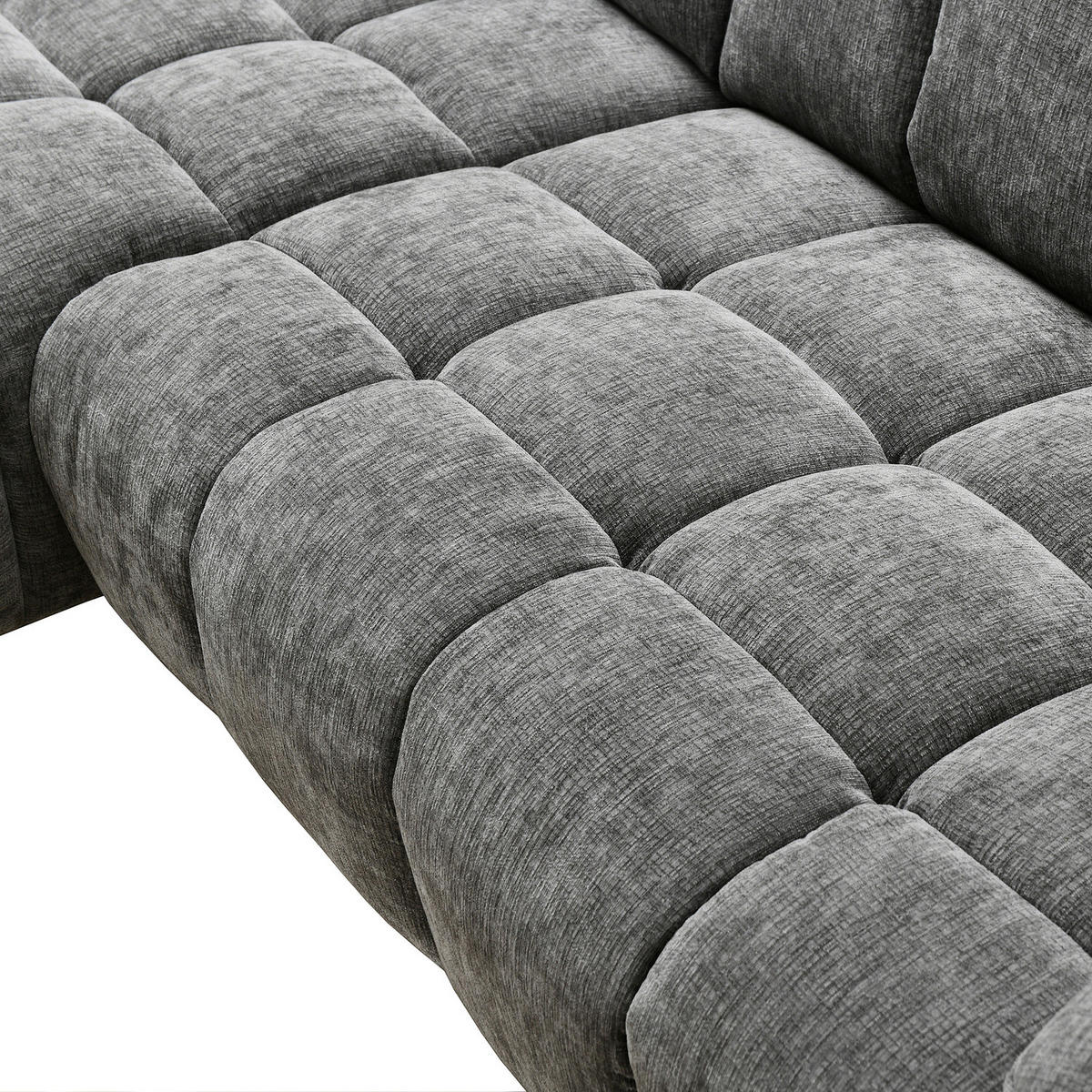 ECKSOFA mit Longchair - Grau - Chenille - Braun/Grau, Textil/Metall (266/178cm) - home24
