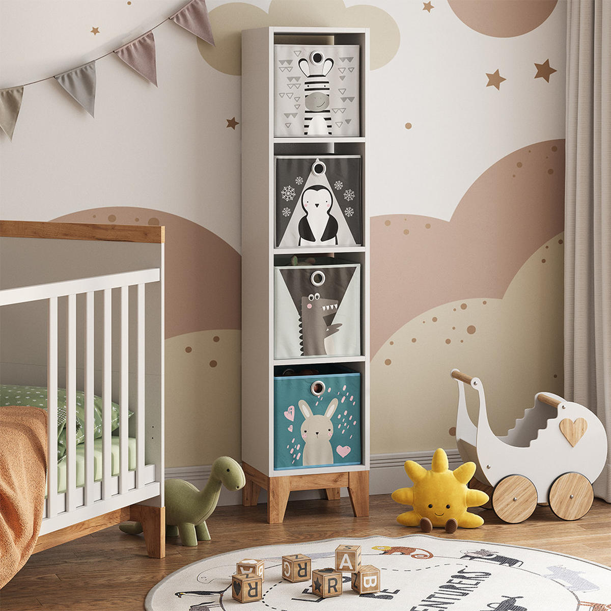 KINDERREGAL Malia Weiß/Artisan 35.2 x 159.5 cm - Weiß, Holzwerkstoff (35.2/159.5/30cm) - VitaliSpa