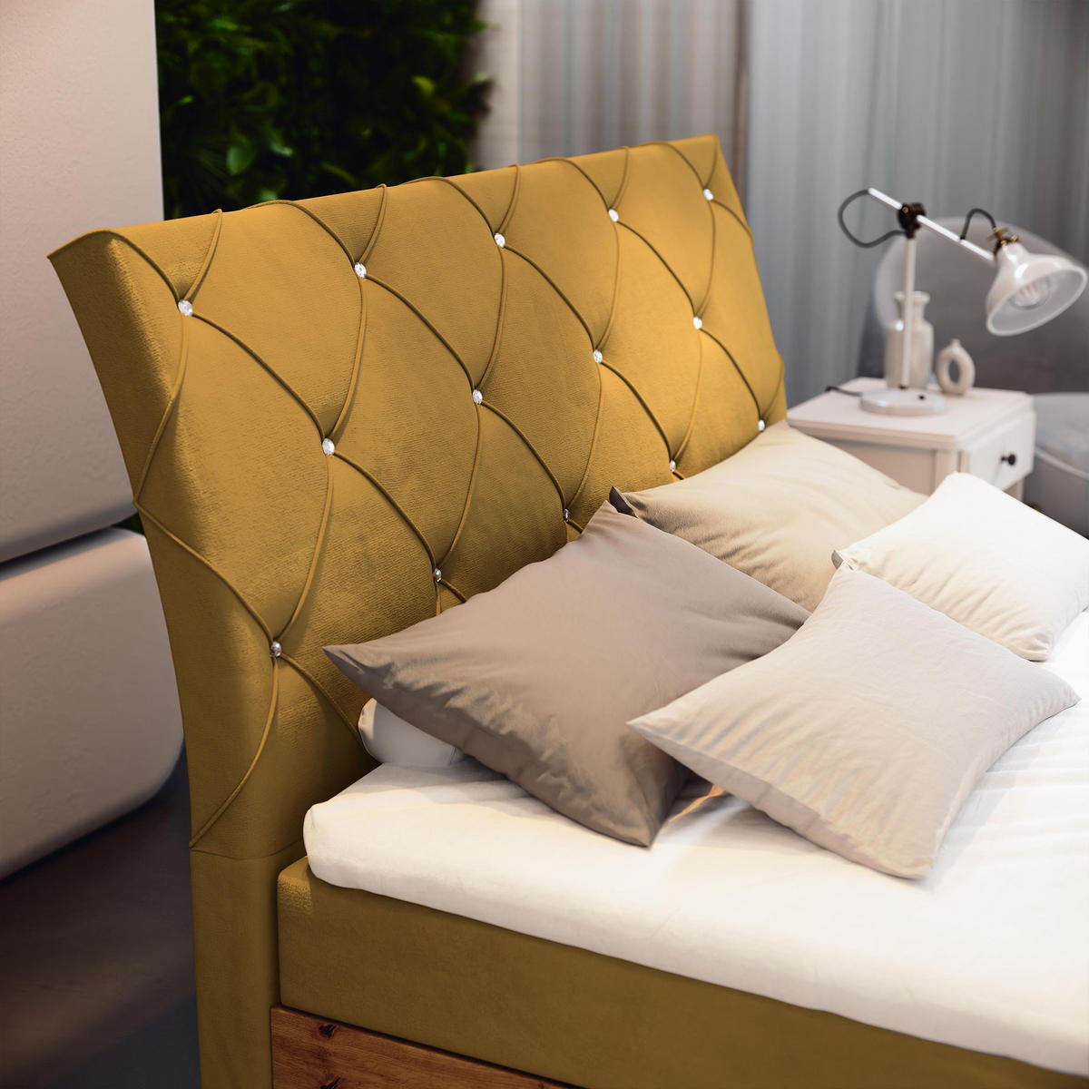 BOXBETT VELLANO 160x200 cm mit Matratze und Topper - Gelb - Gelb, Holz (160/200cm) - MASSENO