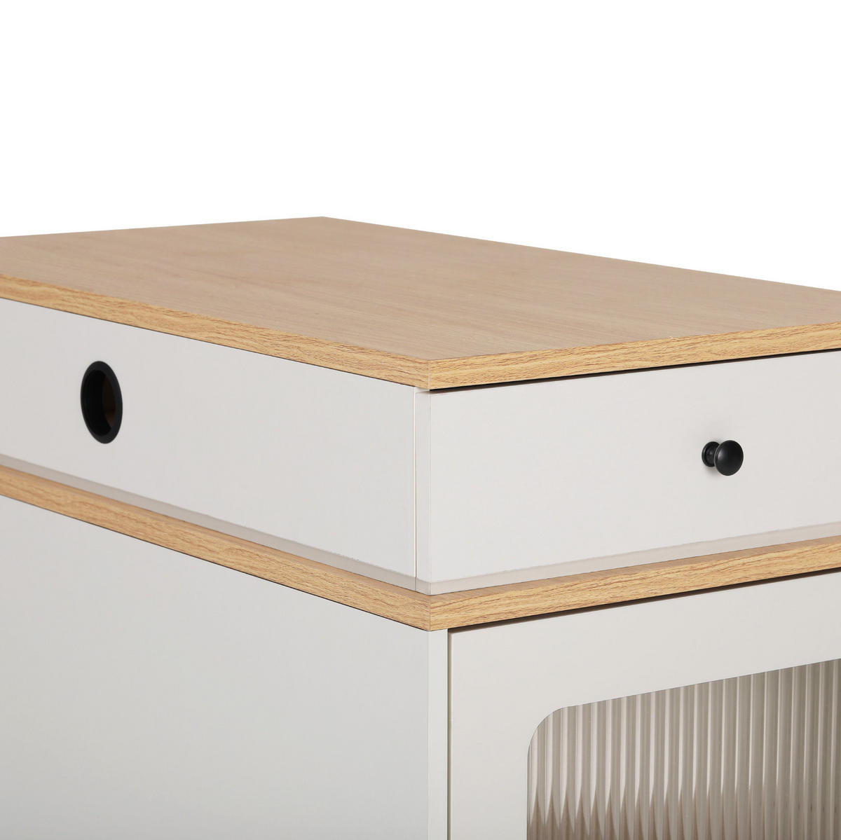 KÜCHENINSEL 80/71-151/92 cm aus MDF und Glas mit ausziehbarer Tischplatte Weiß/Natur - Weiß, Holzwerkstoff (151/92/80cm) - Modenvie