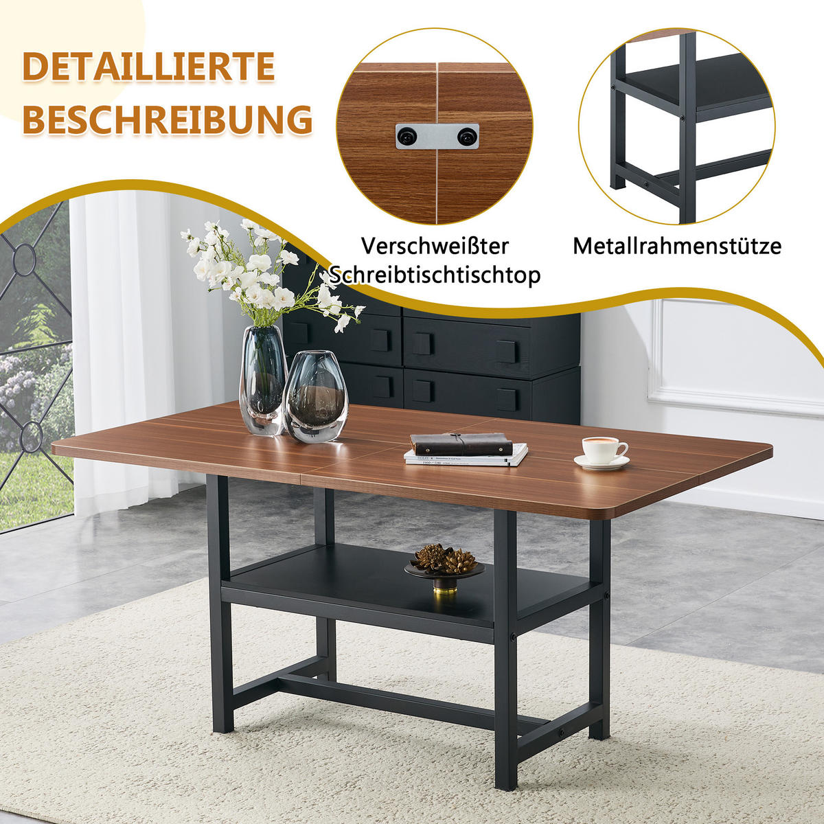 ESSTISCH Walnuss mit multifunktionalem Ablagefach 160/90/76 cm - Walnussfarben, Holz (90/160/76cm) - Oxeza