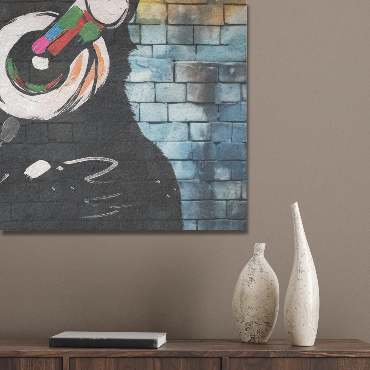 AKUSTIKBILD Affe - Graffiti - Musik Akustikpaneele 90x60 cm - Multicolor, Kunststoff (90/60/0.9cm) - MuchoWow