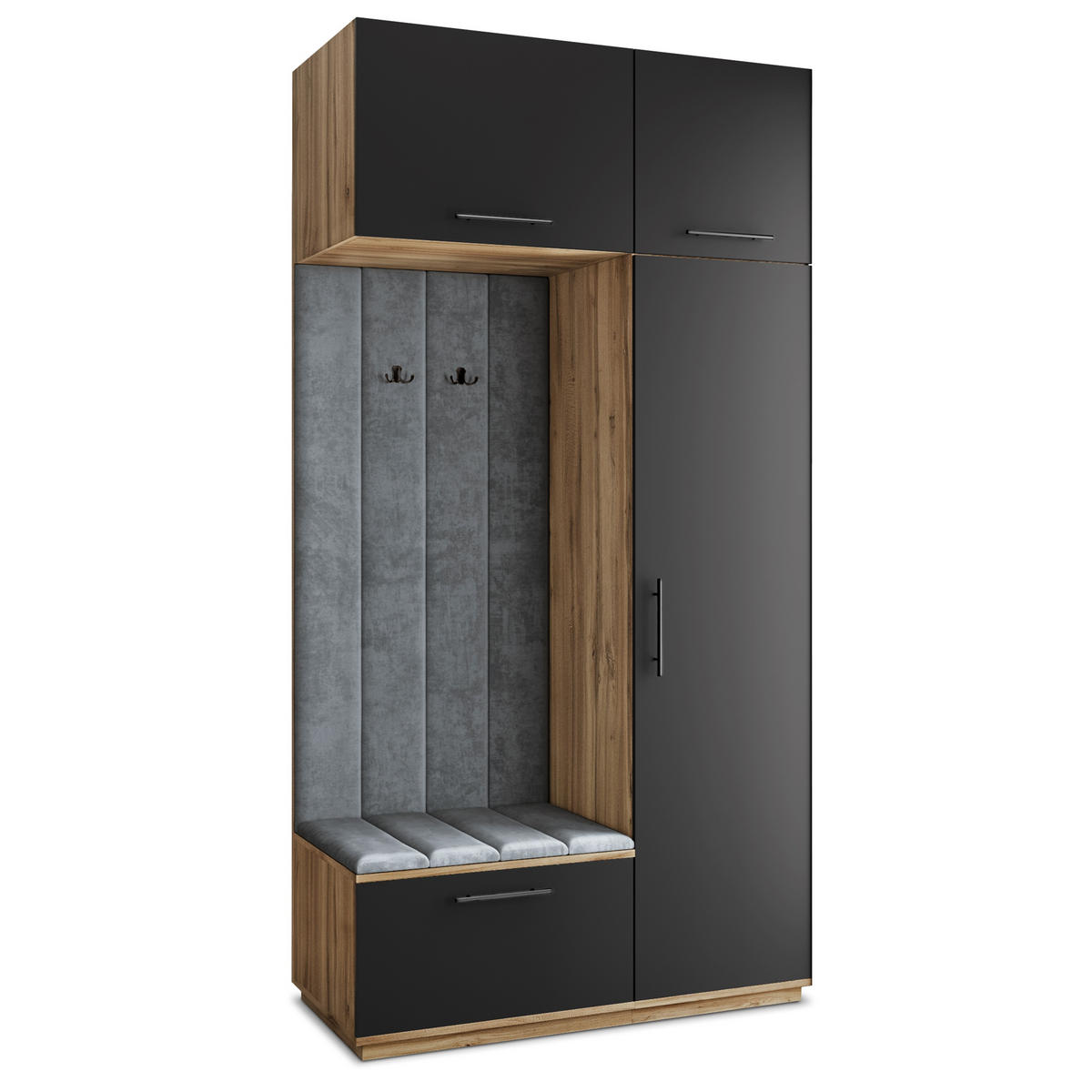 GARDEROBENSCHRANK REMA 120/240/60 cm Modern Garderobe-Set Eiche Wotan - Eiche Wotan/Schwarz, Holzwerkstoff (120/240/60cm) - MASSENO